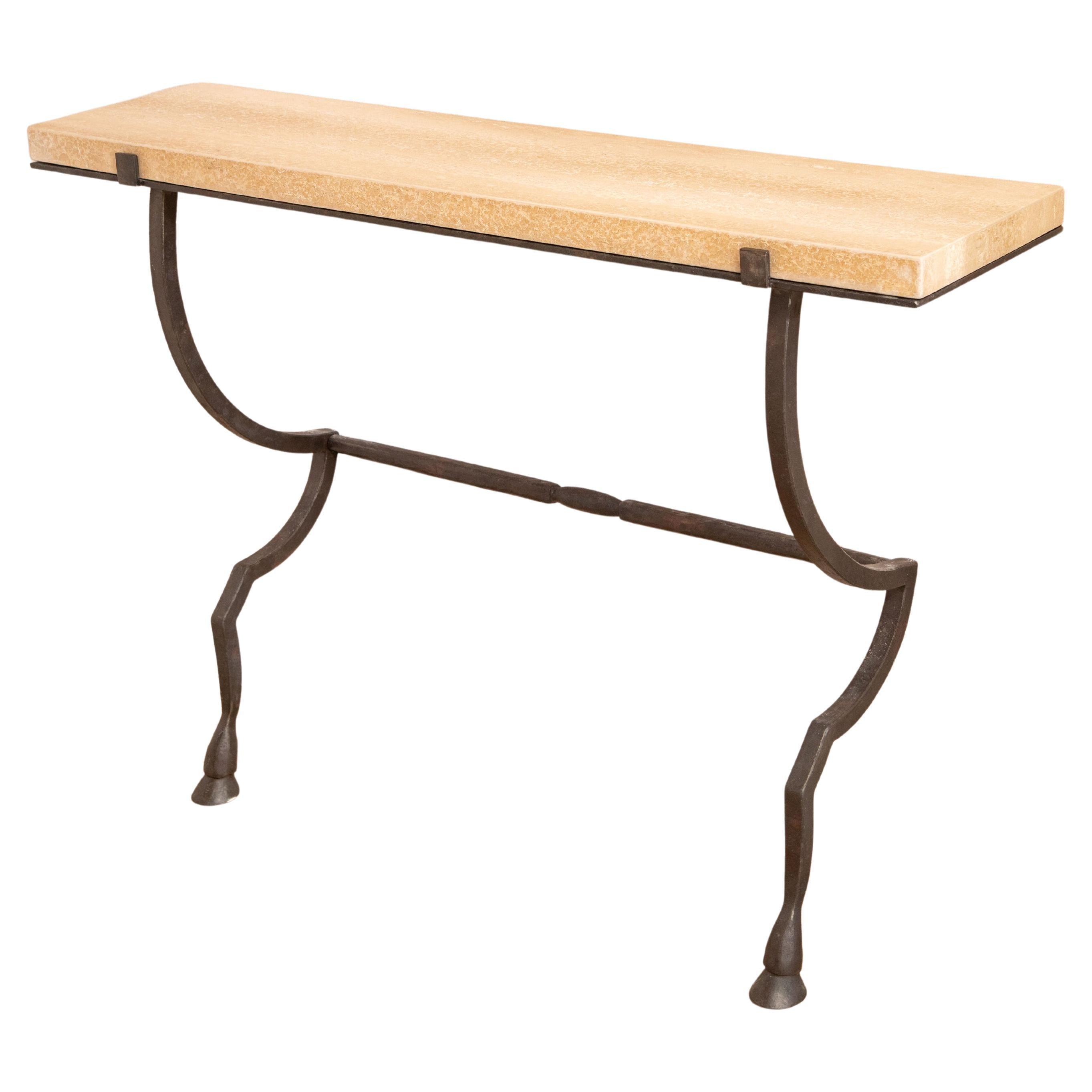 Wall-Mounted Console Hammered Metal with Travertine Top, in stock im Angebot