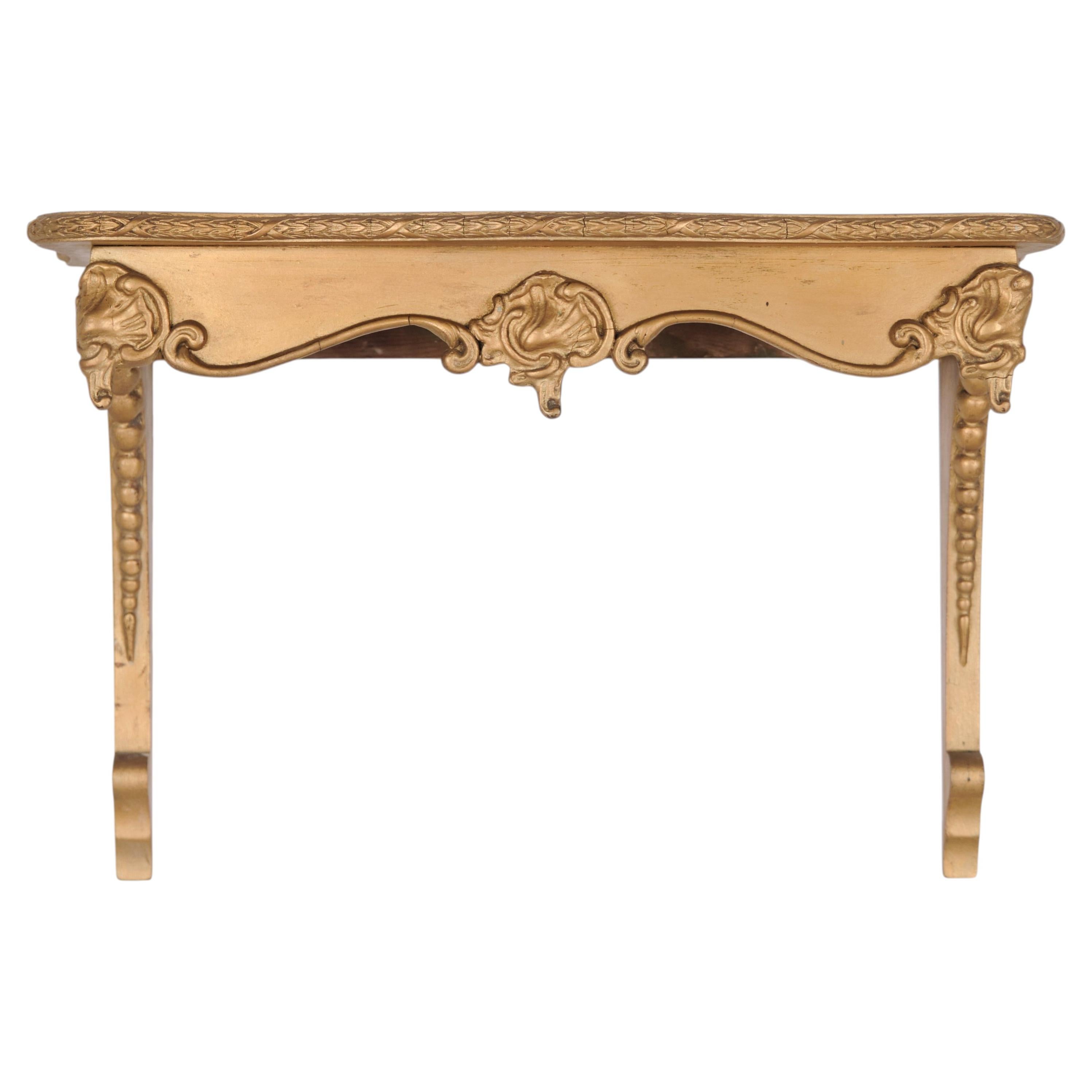 Wall Mounted Console Table in Gilded Wood with Carvings in Rococo Style