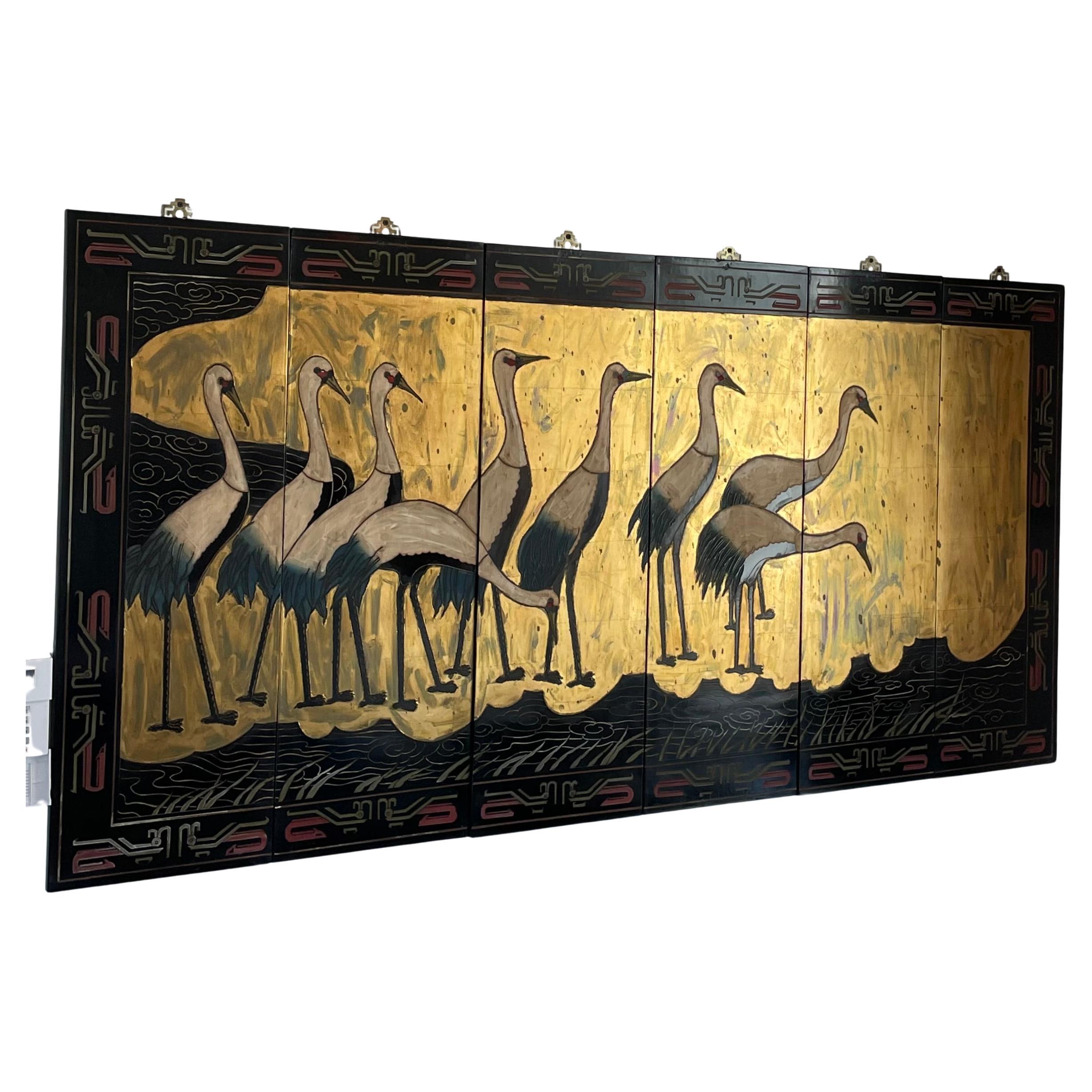 This sylish and chic six panel coromandel screed dates to the 1970s and it very much captures the Hollywood Regency passion for the exotic and magical. 

Note: Overall width with all of the panels combined is 72