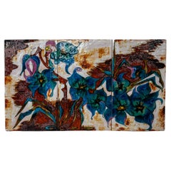 Vintage Wall Mounted Decorative Blue Flower Ceramic Tile Hanging