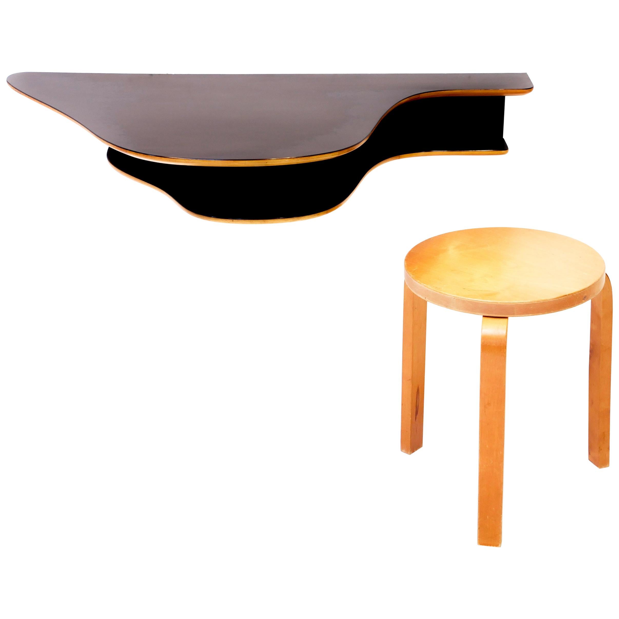 Wall Mounted Desk with Alvar Aalto Stool, 1940s, Sweden For Sale