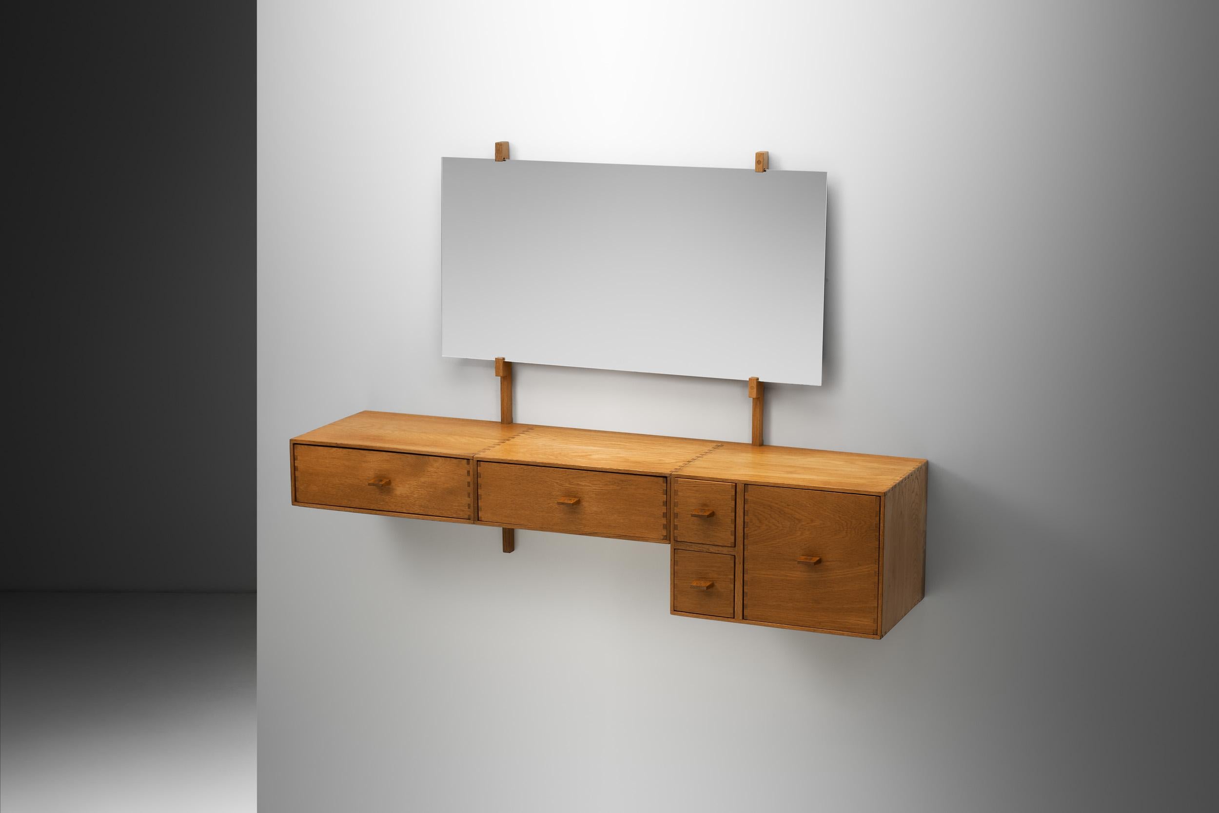This distinctive wall-mounted design is a quiet and elegant statement piece that can be placed in various environments. Effortlessly able to elevate an organised wardrobe, a minimalist bedroom, or a sleek modern hallway, this wall dressing table