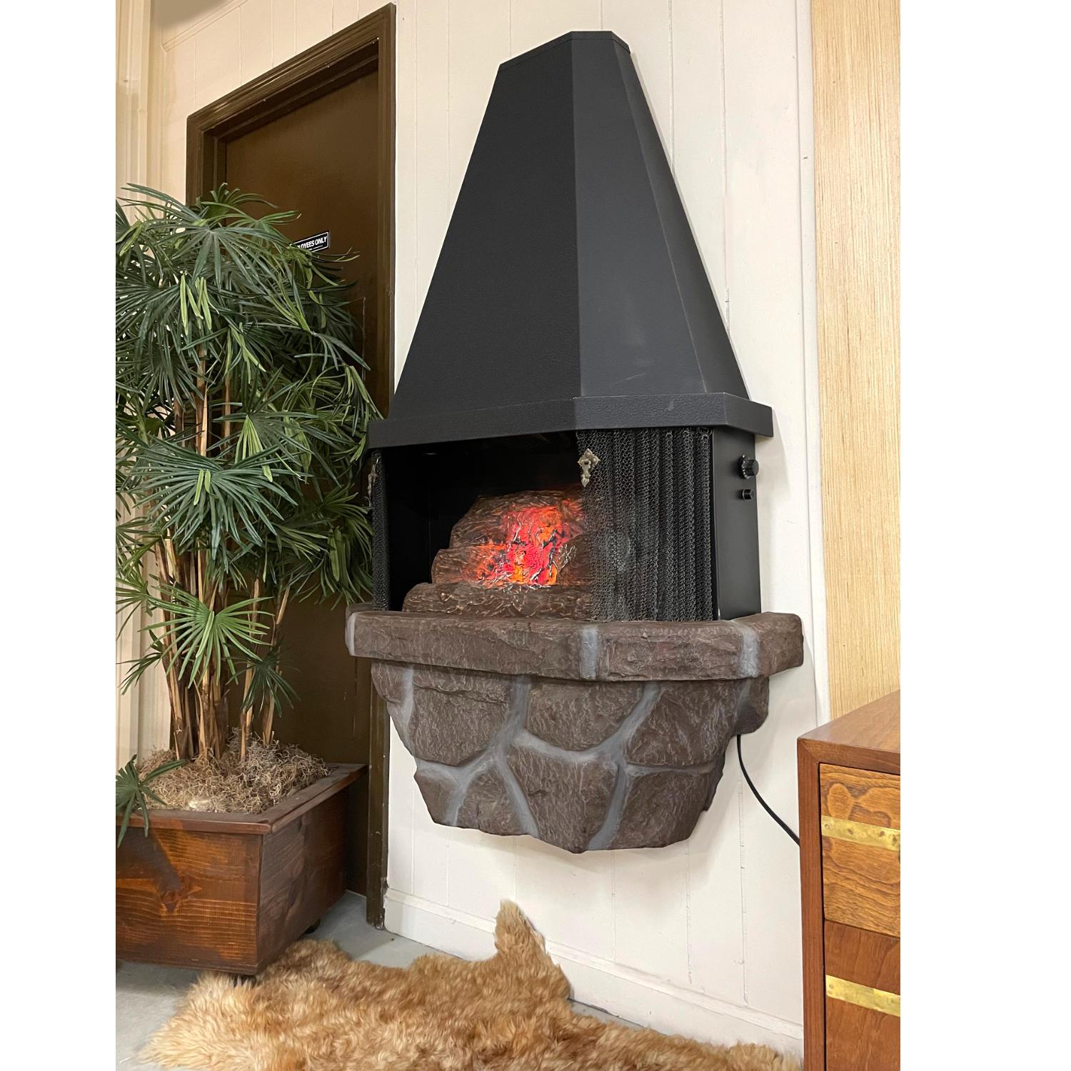 American Mid-Century Wall Mounted Faux Stone Electric Fireplace with Space Heater For Sale