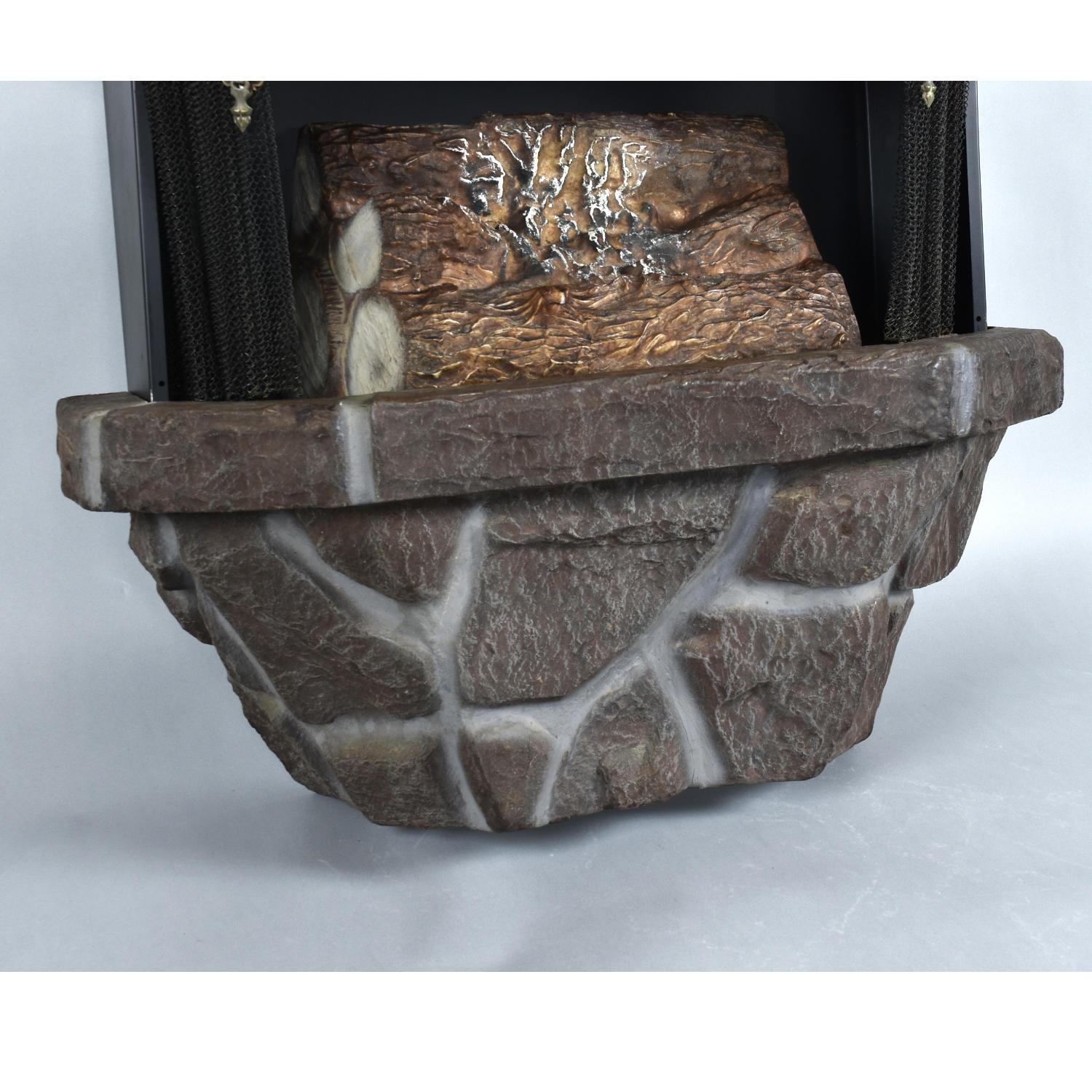 Mid-Century Wall Mounted Faux Stone Electric Fireplace with Space Heater In Excellent Condition For Sale In Chattanooga, TN