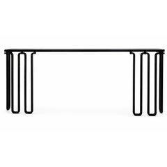 Wall-Mounted Floating Console in Carved Blackened Steel with Undulating Legs
