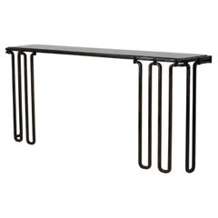 Wall-Mounted Floating Console in Carved Blackened Steel with Undulating Legs
