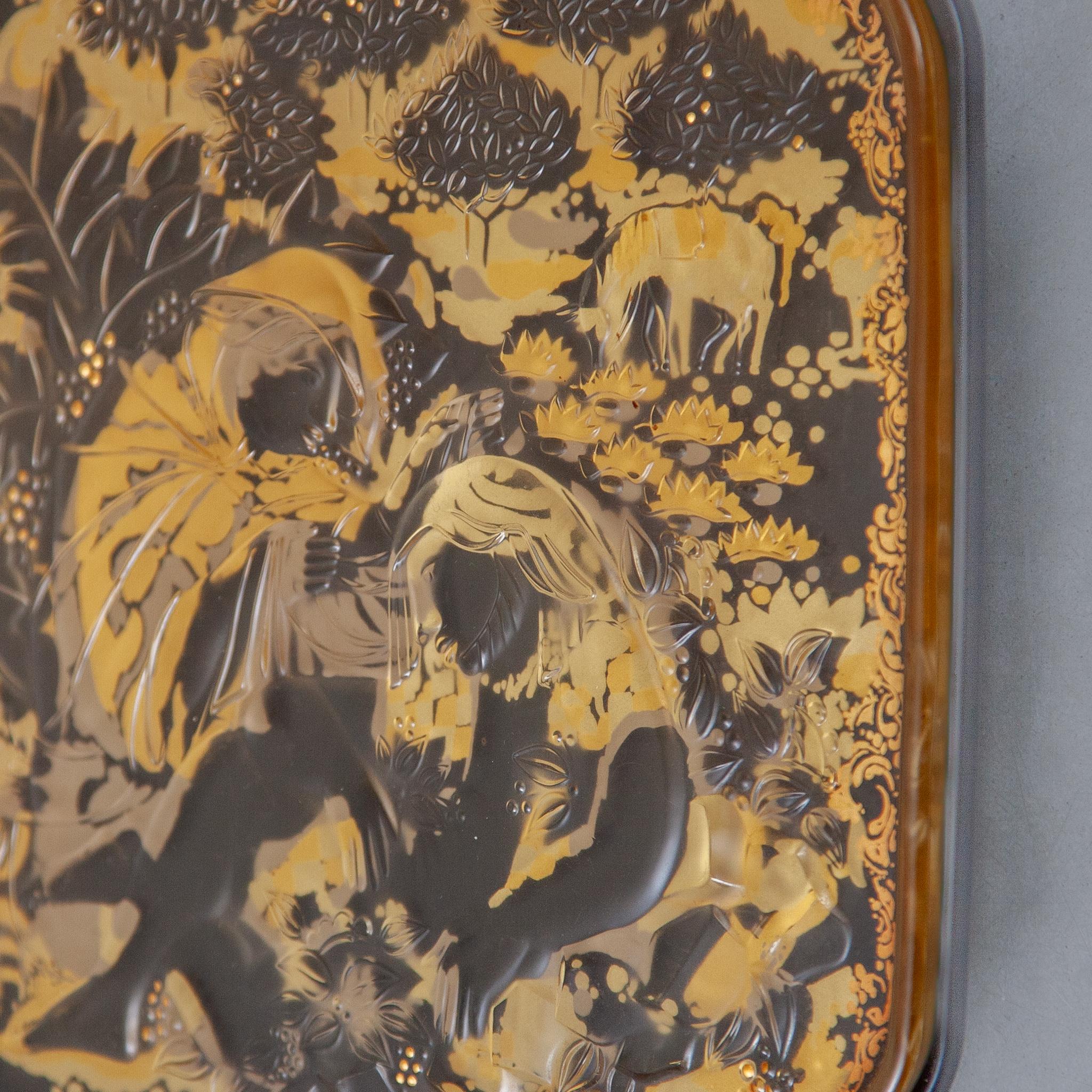 Gilt Wall mounted Frosted Glass Art object with the Parable of the Good Samaritan For Sale