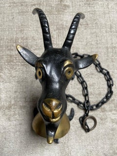Wall Mounted Goats-Head Brass Bell in the Style of Walter Bosse, Austria, 1950's