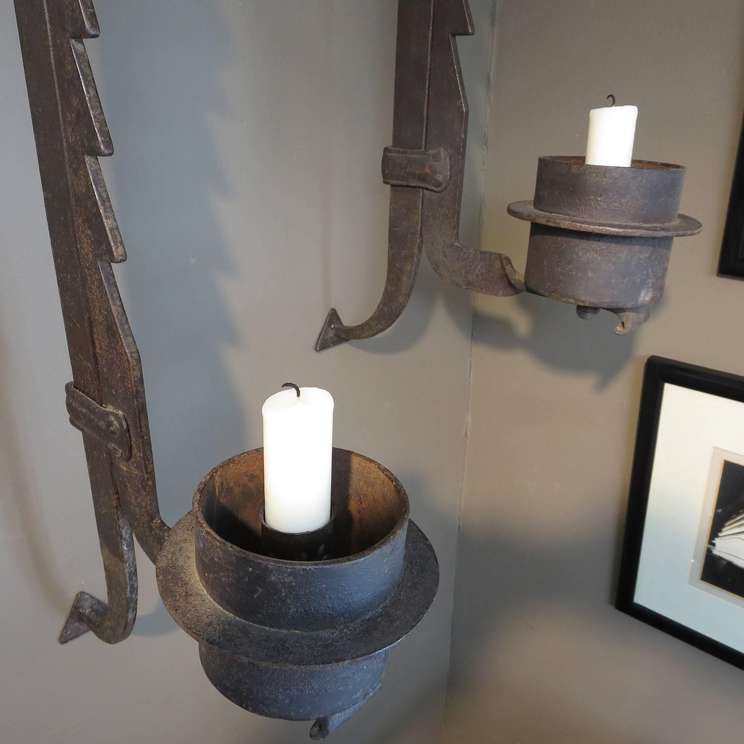 Wall-Mounted Hammered Iron Rustic Candleholders 1