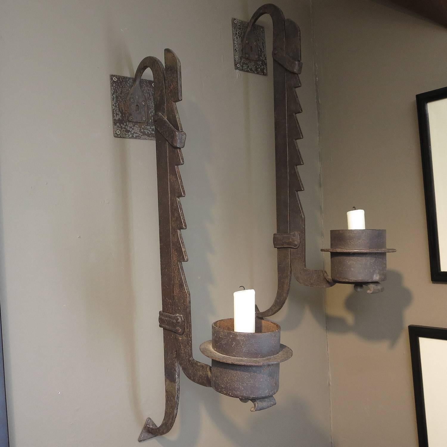 Wall-Mounted Hammered Iron Rustic Candleholders 2