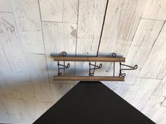 Wall-Mounted Hanger, circa 1900 with Wooden Base and Folding Iron Pegs, Original
