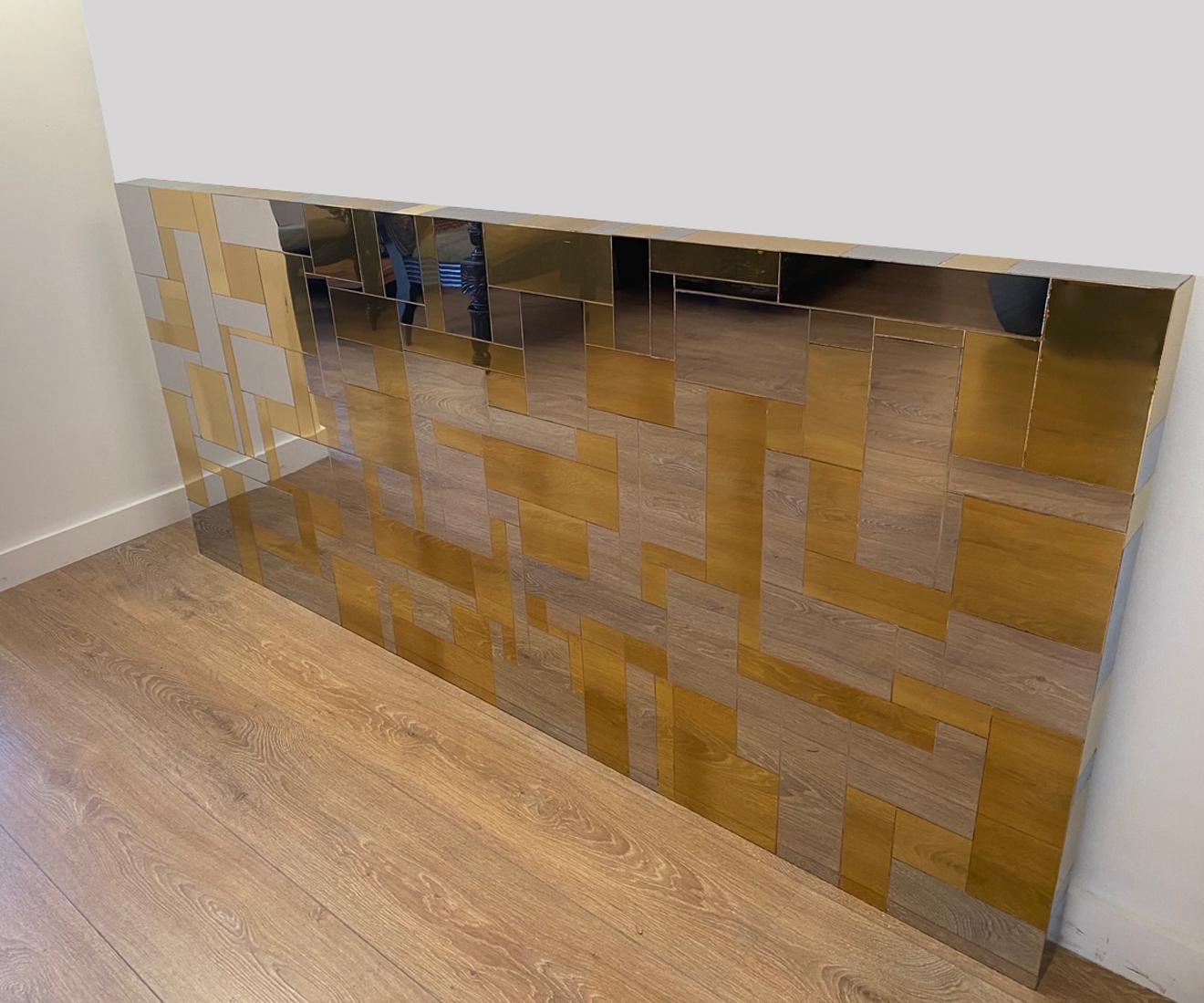 Wall Mounted Headboard in Chrome and Brass by Paul Evans 1