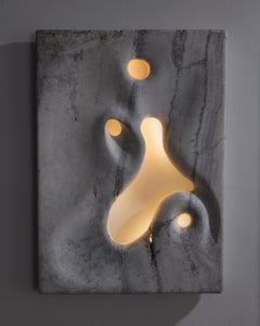 Wall Mounted Illuminated Sculpture in White Travertine by Rogan Gregory, 2016