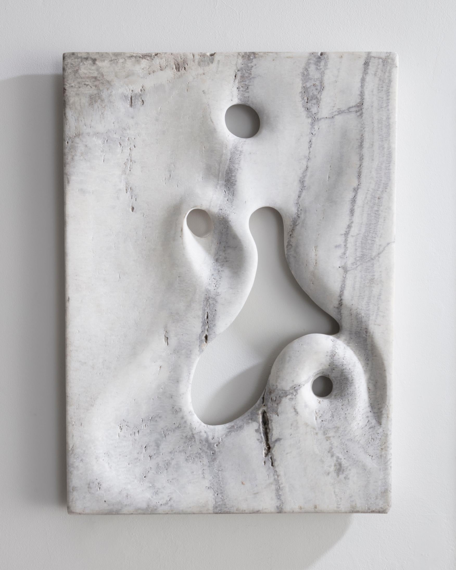 Modern Wall Mounted Illuminated Sculpture in White Travertine by Rogan Gregory, 2016