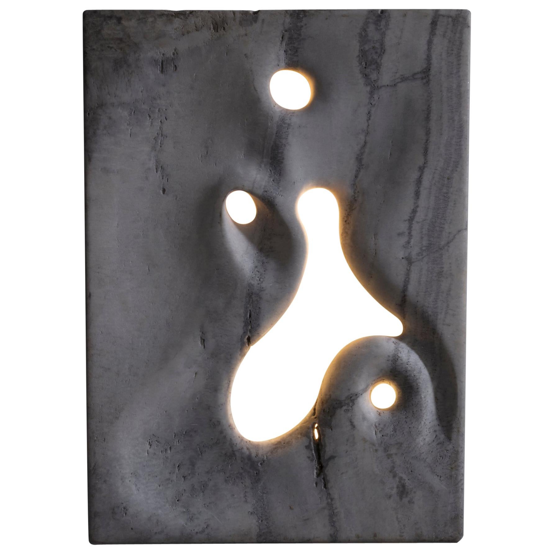 Wall Mounted Illuminated Sculpture in White Travertine by Rogan Gregory, 2016