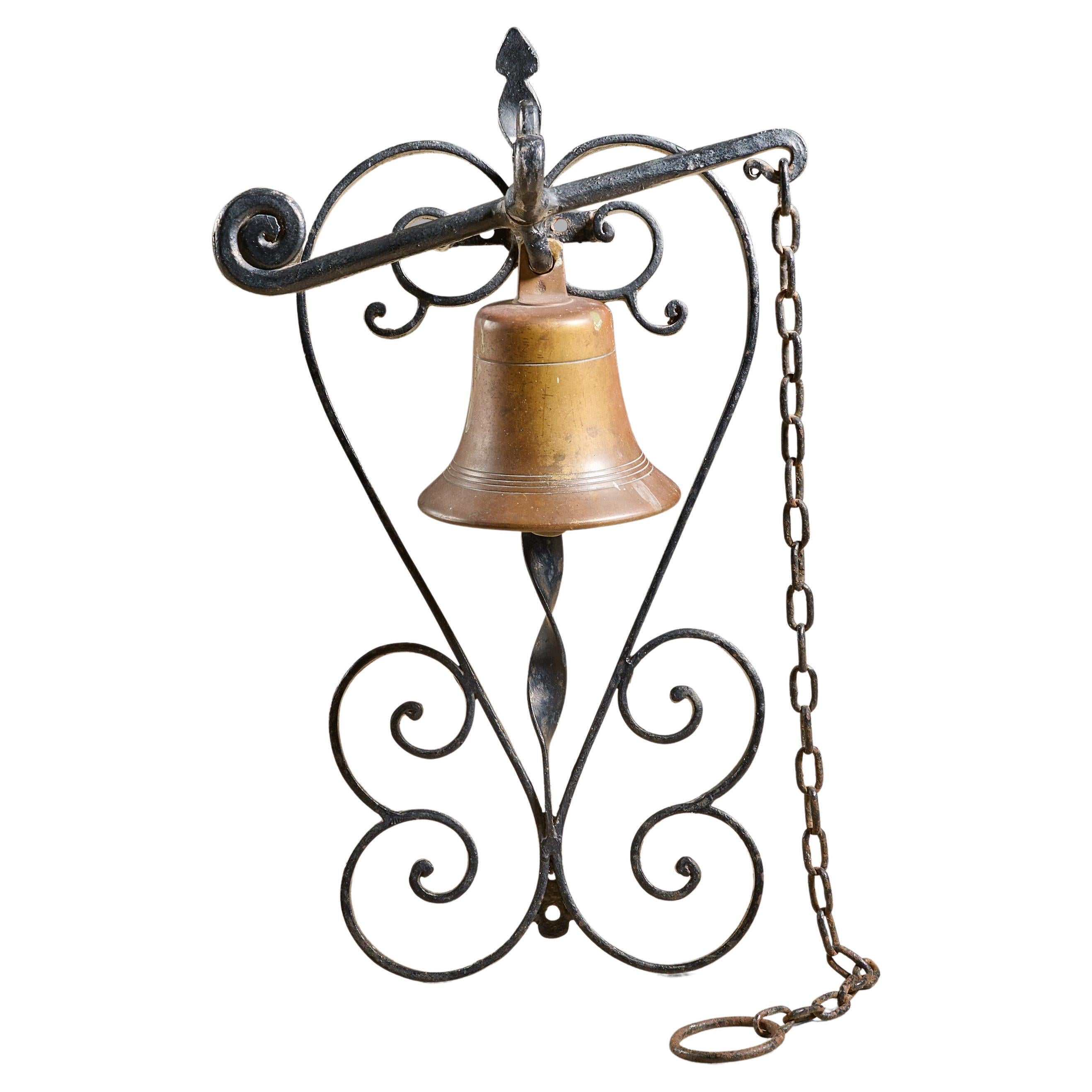 Wall Mounted Iron and Bronze Bell For Sale