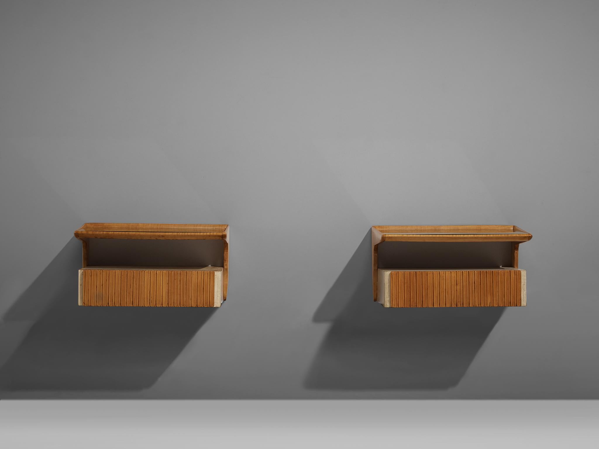 Wall-Mounted Italian Nightstands in Maple with Parchment In Good Condition In Waalwijk, NL
