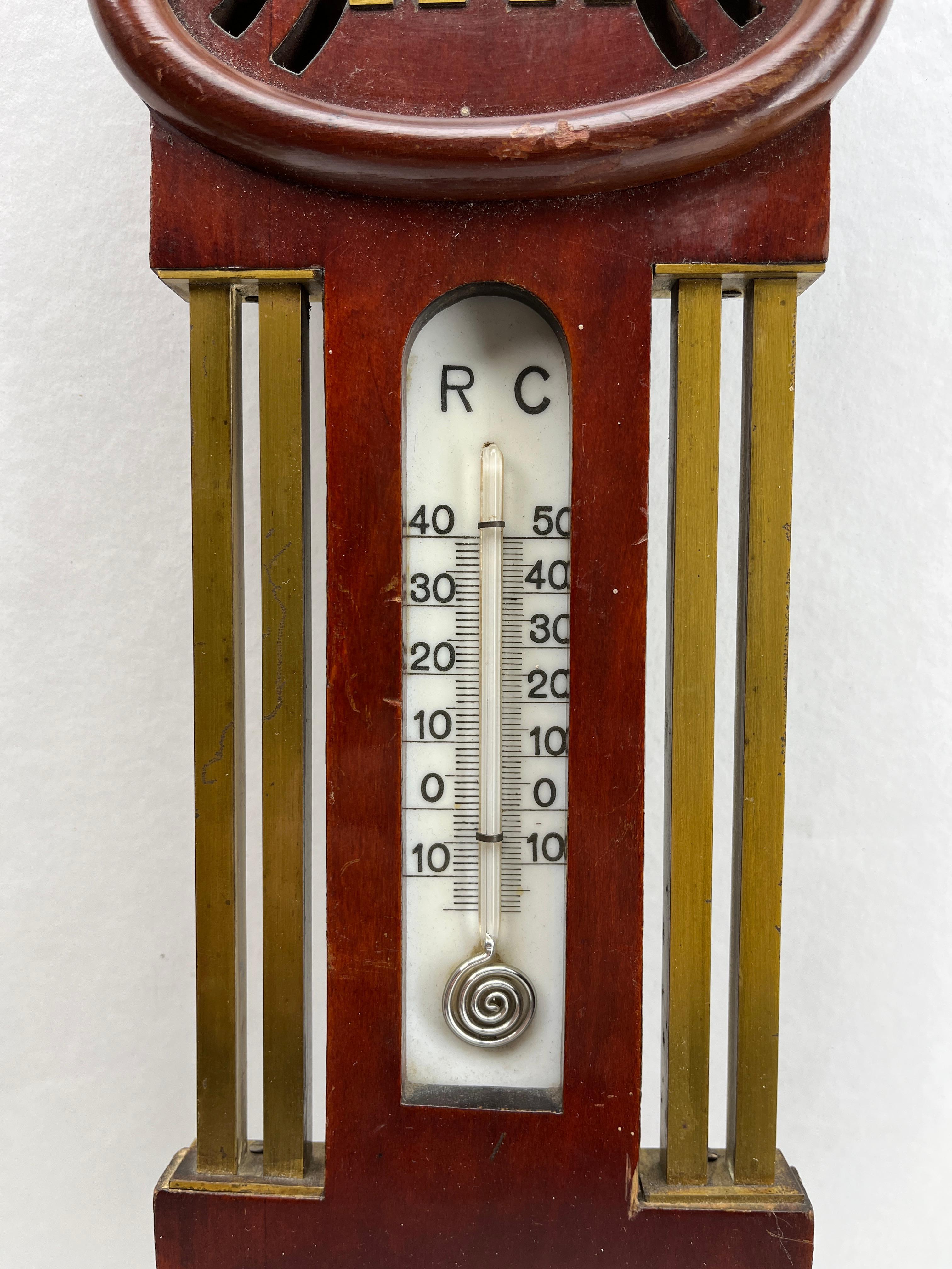 Art Deco Wall-Mounted Large Weather Station in Art Nouveau Style Carved Walnut Belgium For Sale