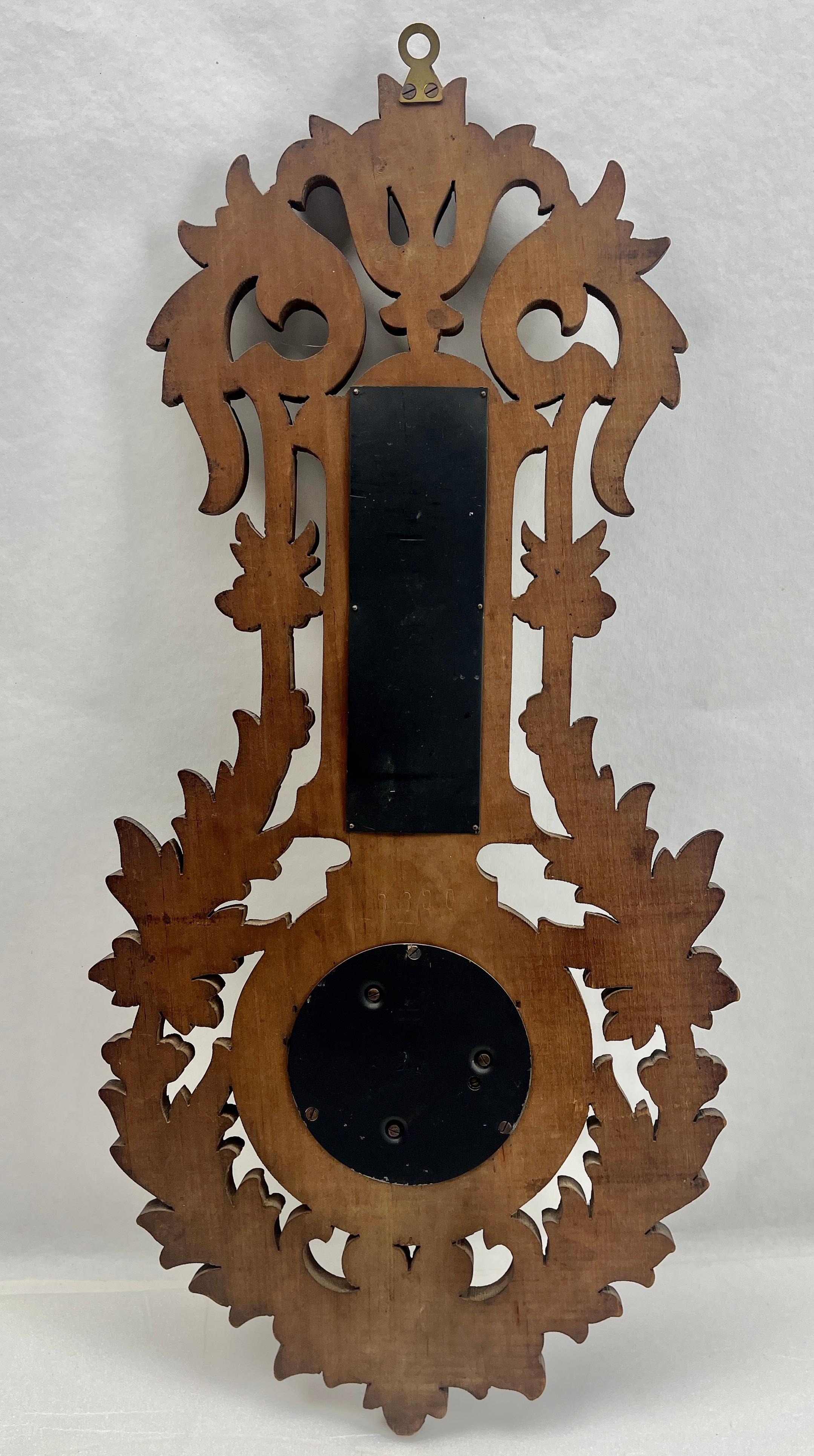 Wall-Mounted Large Weather Station in Art Nouveau Style Carved Walnut Belgium In Good Condition For Sale In Verviers, BE