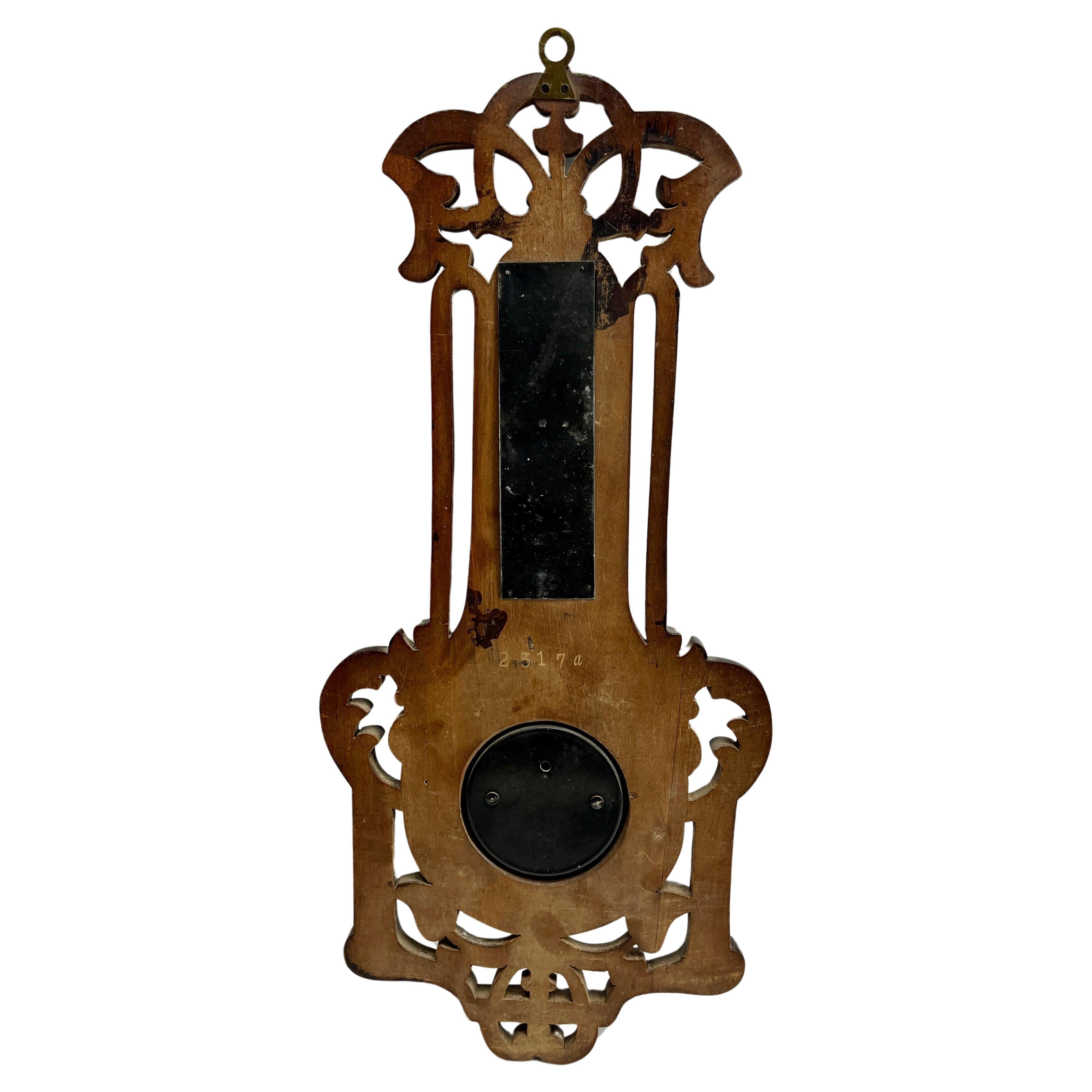 Wall-Mounted Large Weather Station in Art Nouveau Style Carved Walnut Belgium For Sale 1