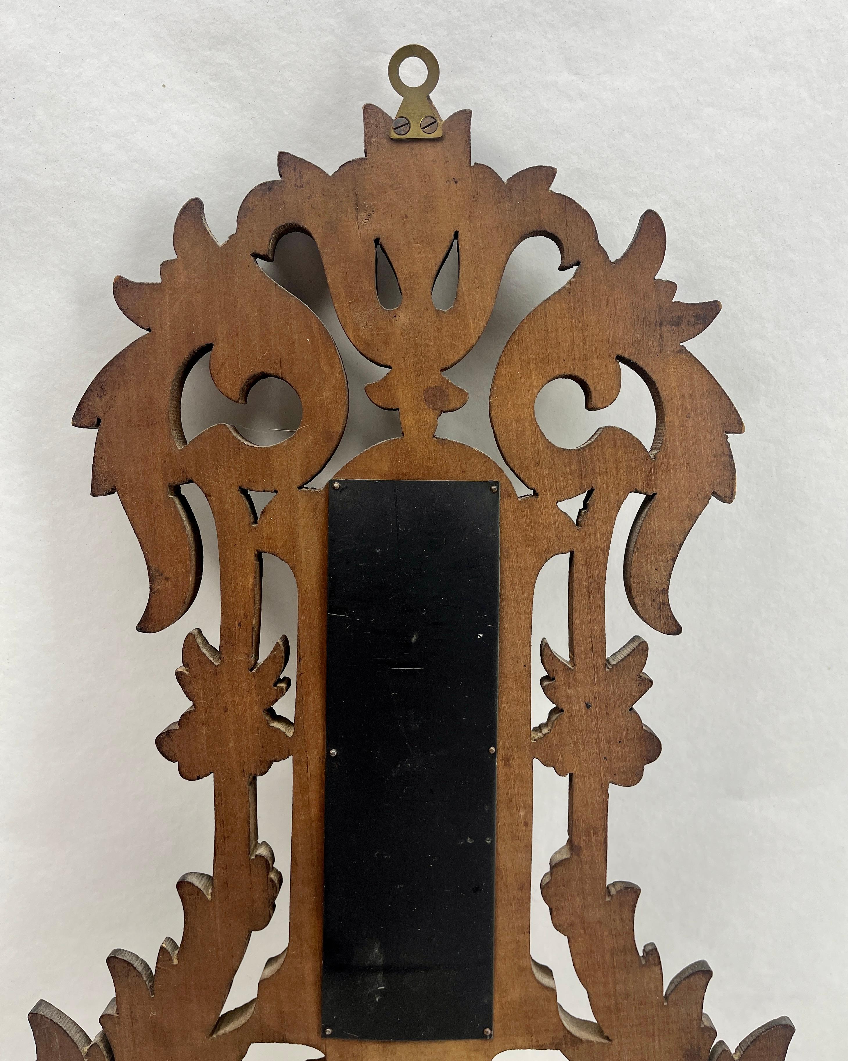 Wall-Mounted Large Weather Station in Art Nouveau Style Carved Walnut Belgium For Sale 2