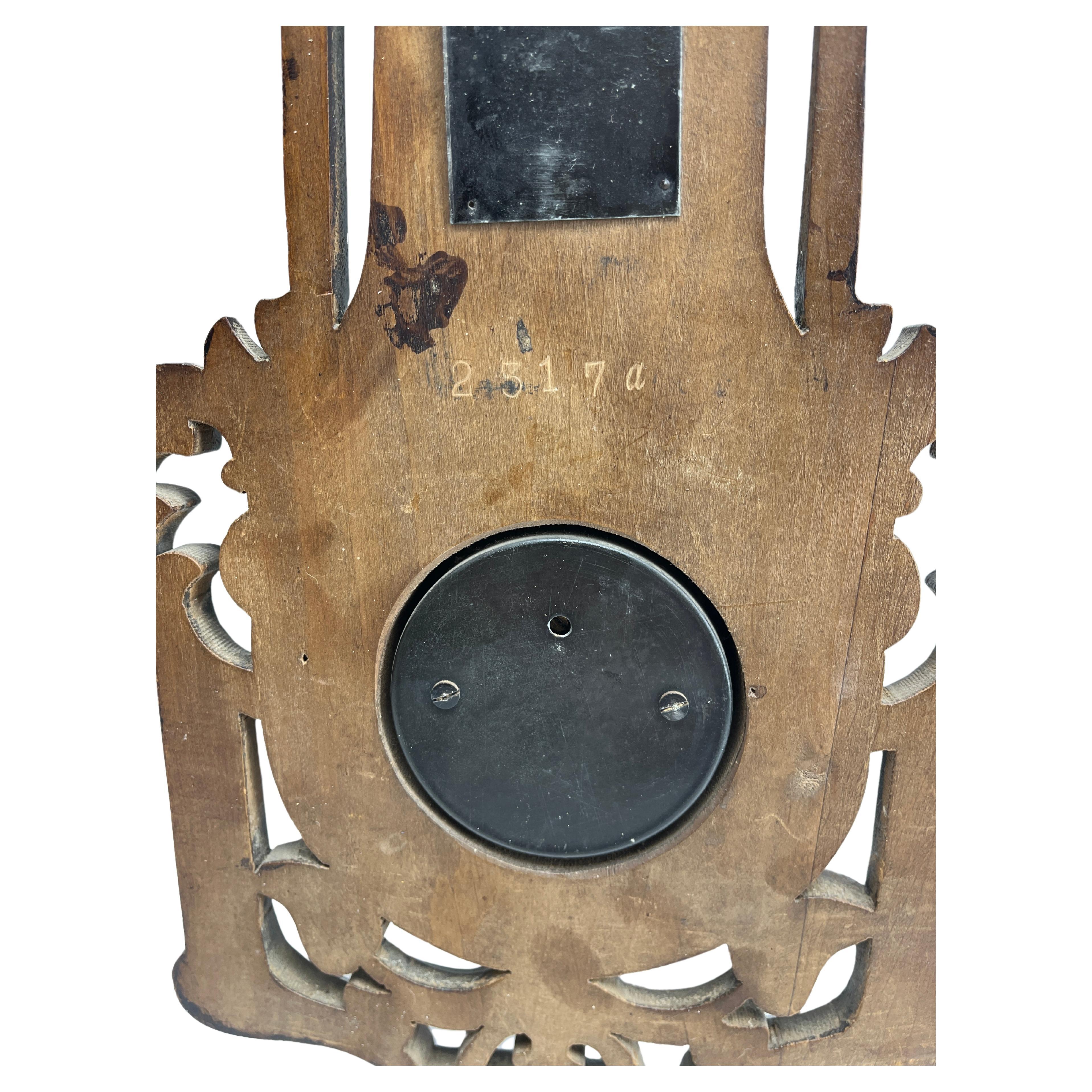 Wall-Mounted Large Weather Station in Art Nouveau Style Carved Walnut Belgium For Sale 2
