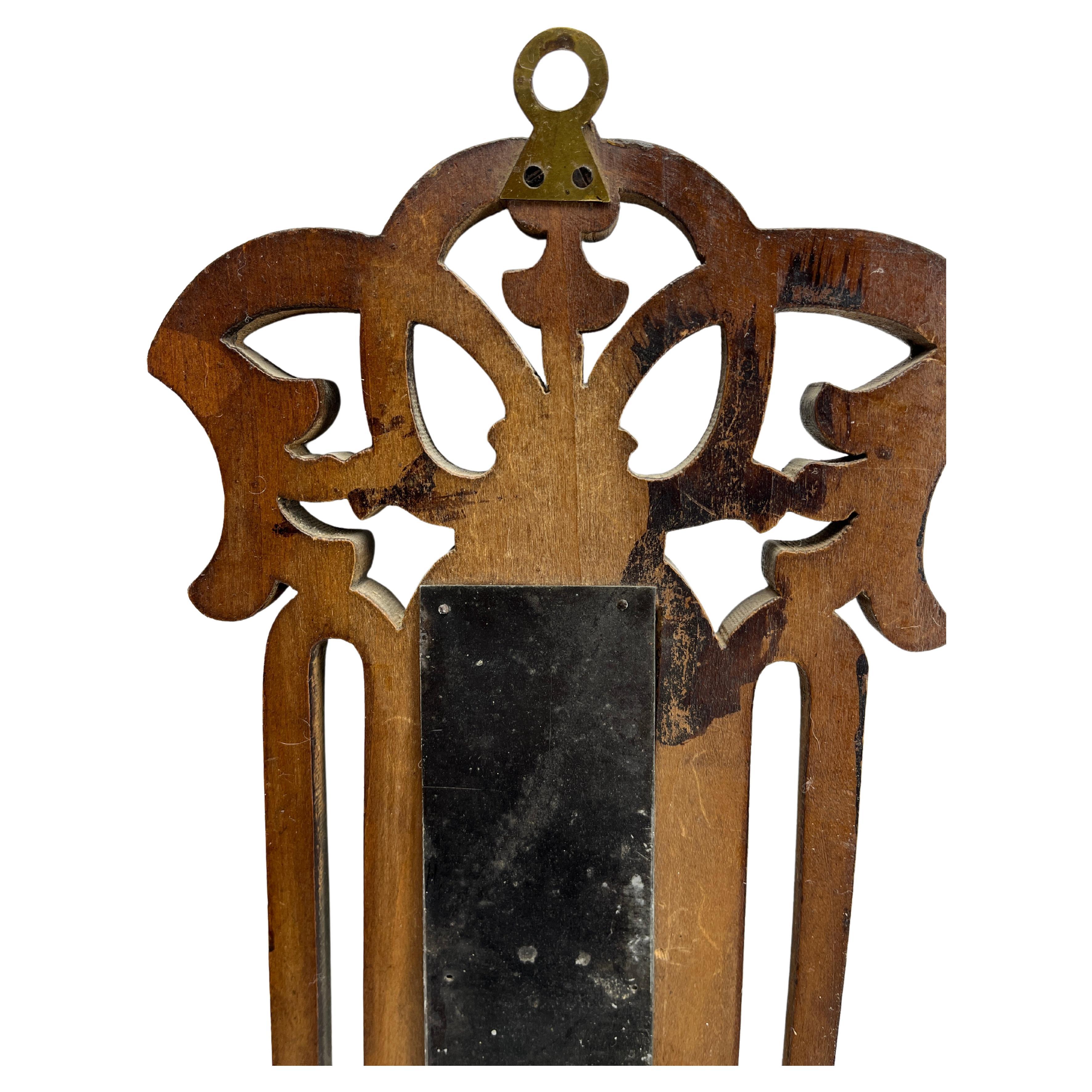 Wall-Mounted Large Weather Station in Art Nouveau Style Carved Walnut Belgium For Sale 3