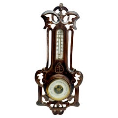 Große Wand-Wetterstation im Jugendstil aus geschnitztem Nussbaumholz Belgien