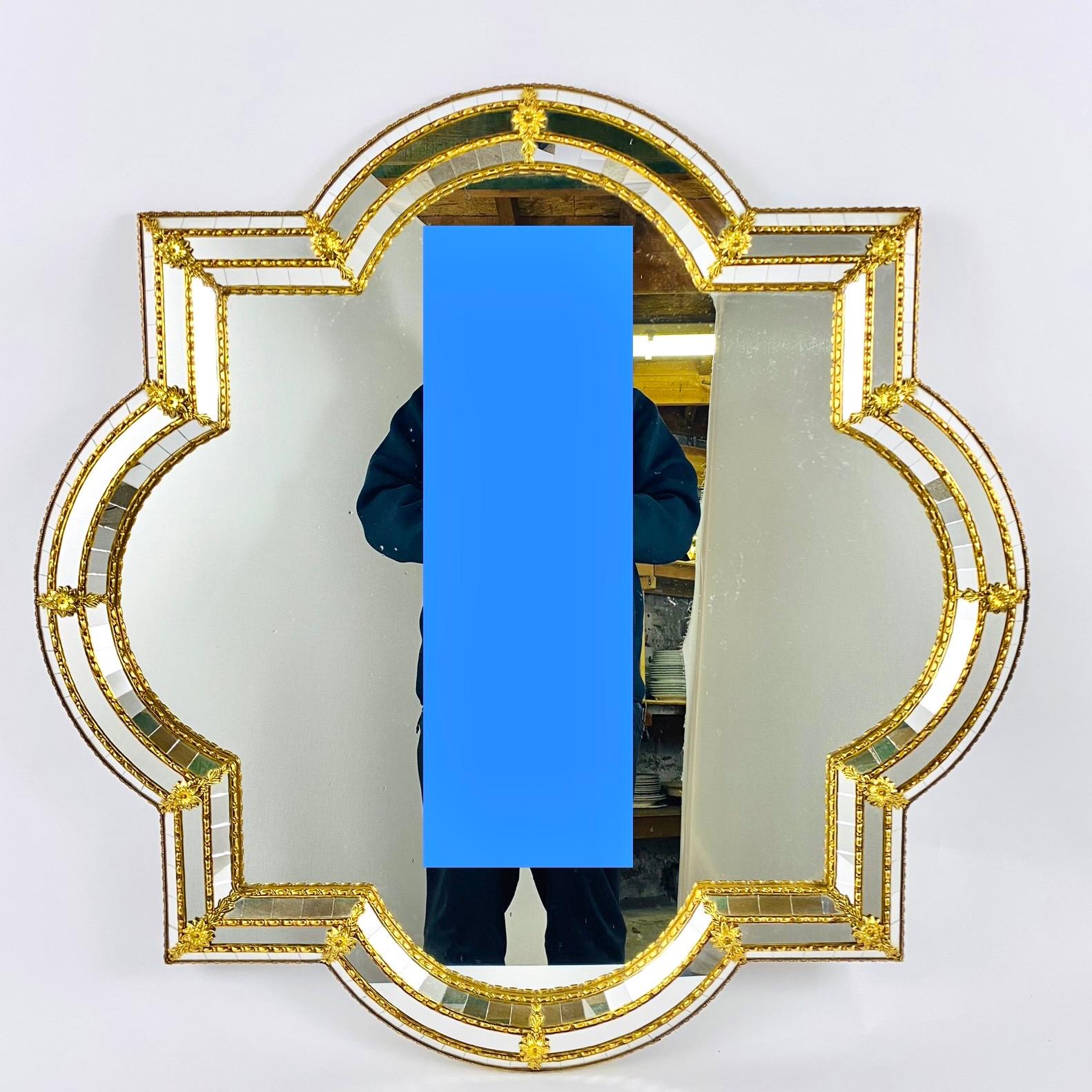 Brass Wall Mounted Makeup Mirror Irregular Decor Hollywood Regency, Italy 1970s For Sale