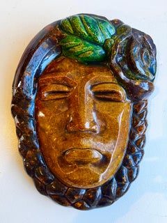 Wall Mounted "Mayan Revival" Relief Sculpture of Indigenous Male Bust, 1940