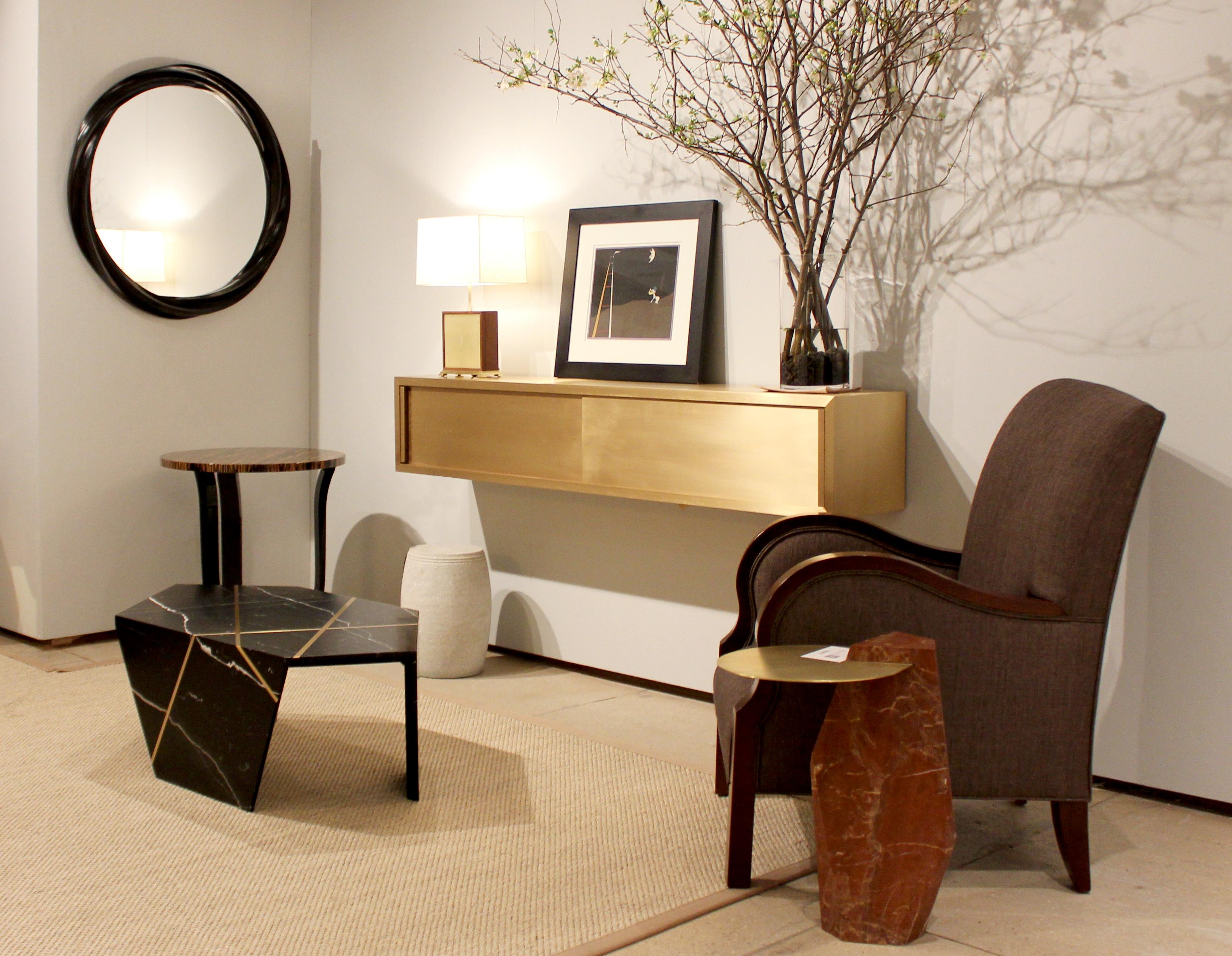 Wall-Mounted Media Console in Patinated Bronze with Sliding Doors In New Condition For Sale In Brooklyn, NY