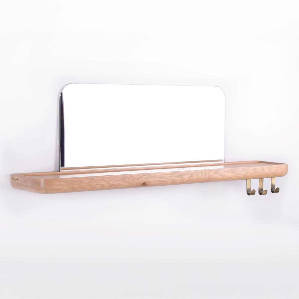Turkish Wall-Mounted Mirror Shelf – Medium Size, Solid Oak For Sale