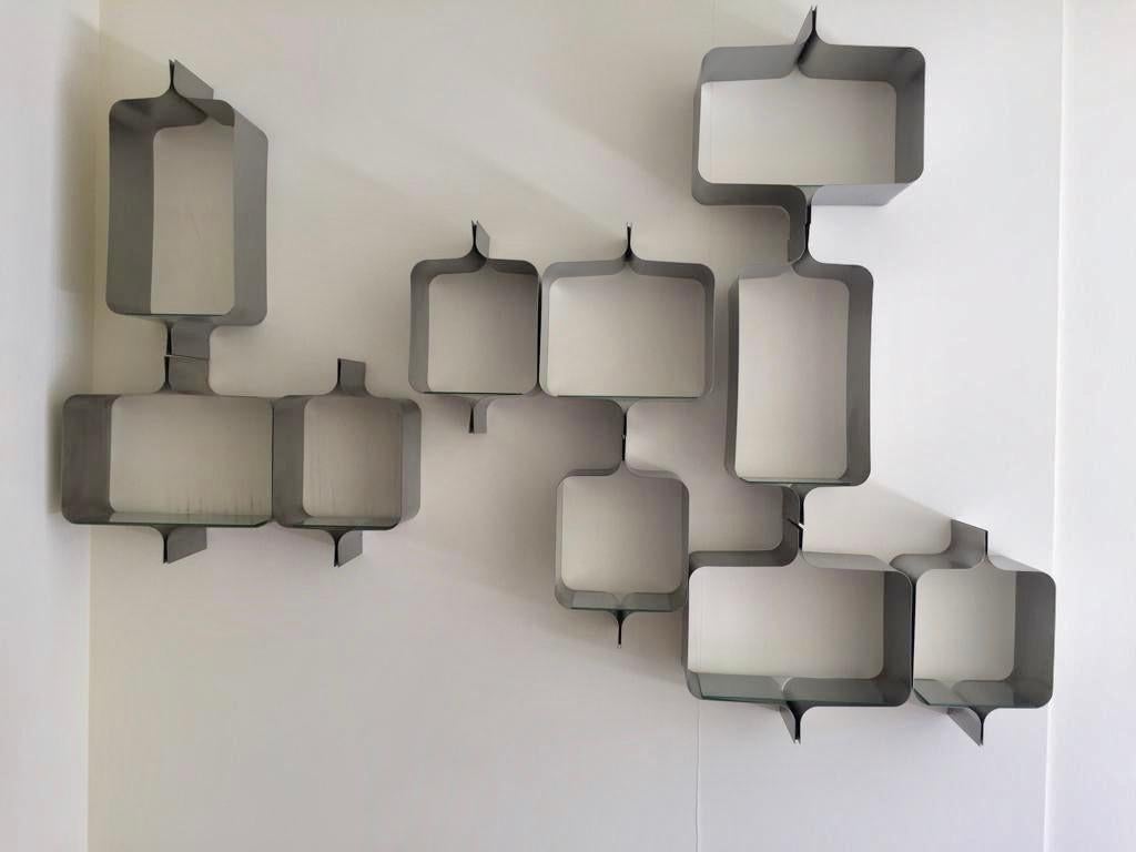 Wall-Mounted Modular Stainless Steel Shelf Attributed to François Monnet, France 5