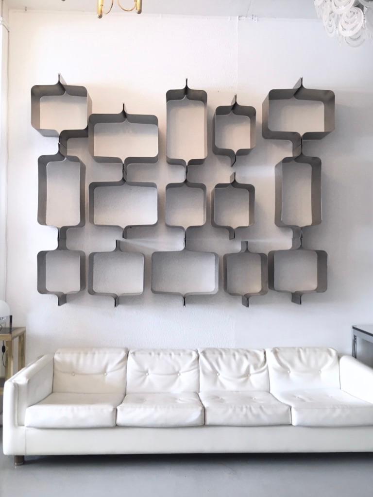 Wall-Mounted Modular Stainless Steel Shelf Attributed to François Monnet, France 6