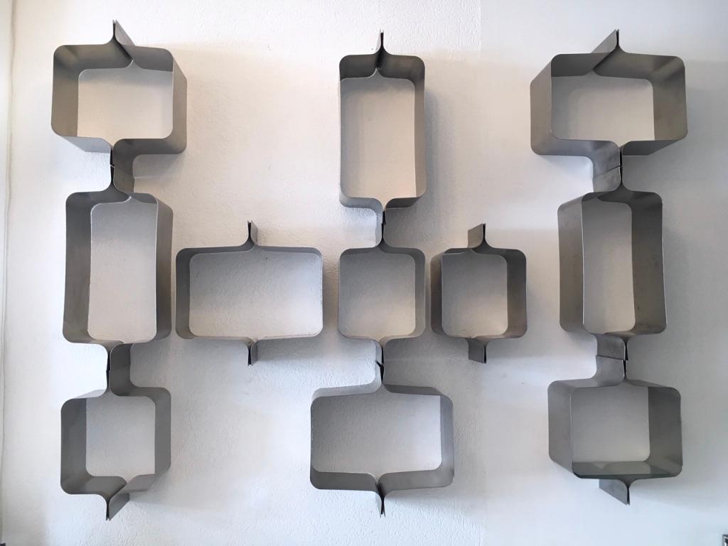 Late 20th Century Wall-Mounted Modular Stainless Steel Shelf Attributed to François Monnet, France