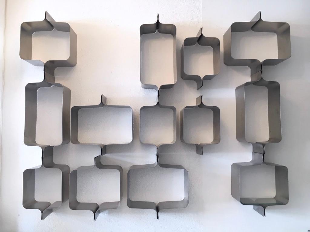 Wall-Mounted Modular Stainless Steel Shelf Attributed to François Monnet, France 1