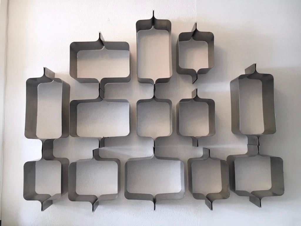 Wall-Mounted Modular Stainless Steel Shelf Attributed to François Monnet, France 2