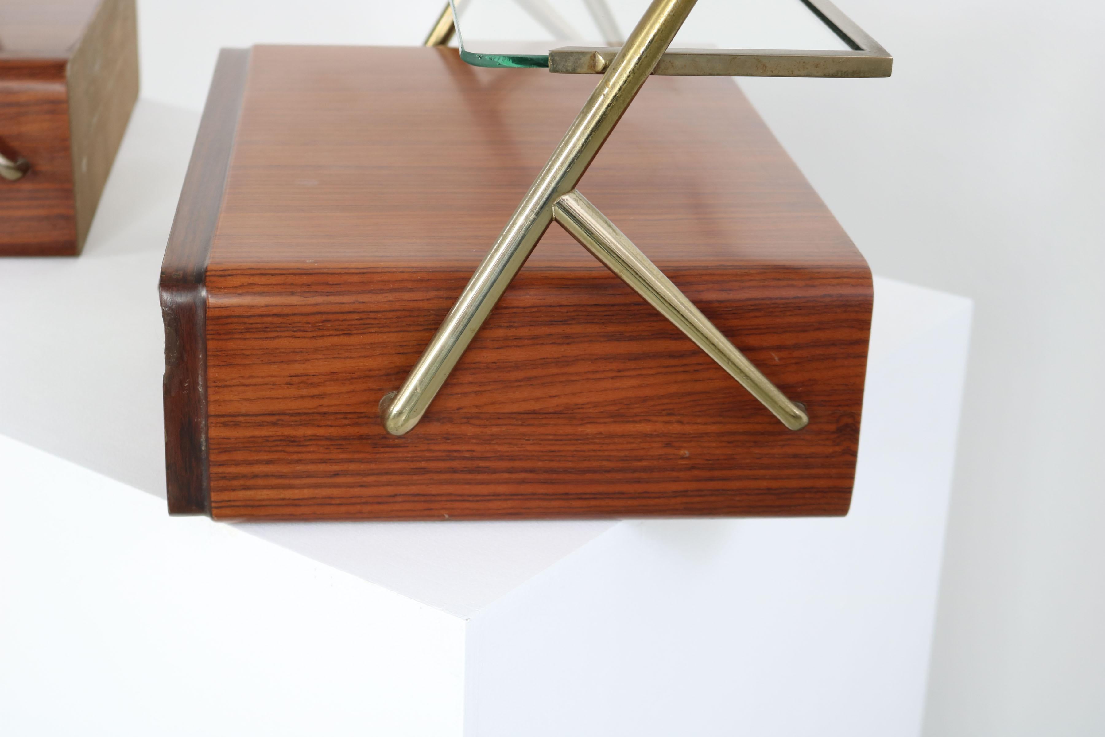 Wall Mounted Nightstands by Silvio Cavatorta, Brass, Glass, Italy, 1950s For Sale 1