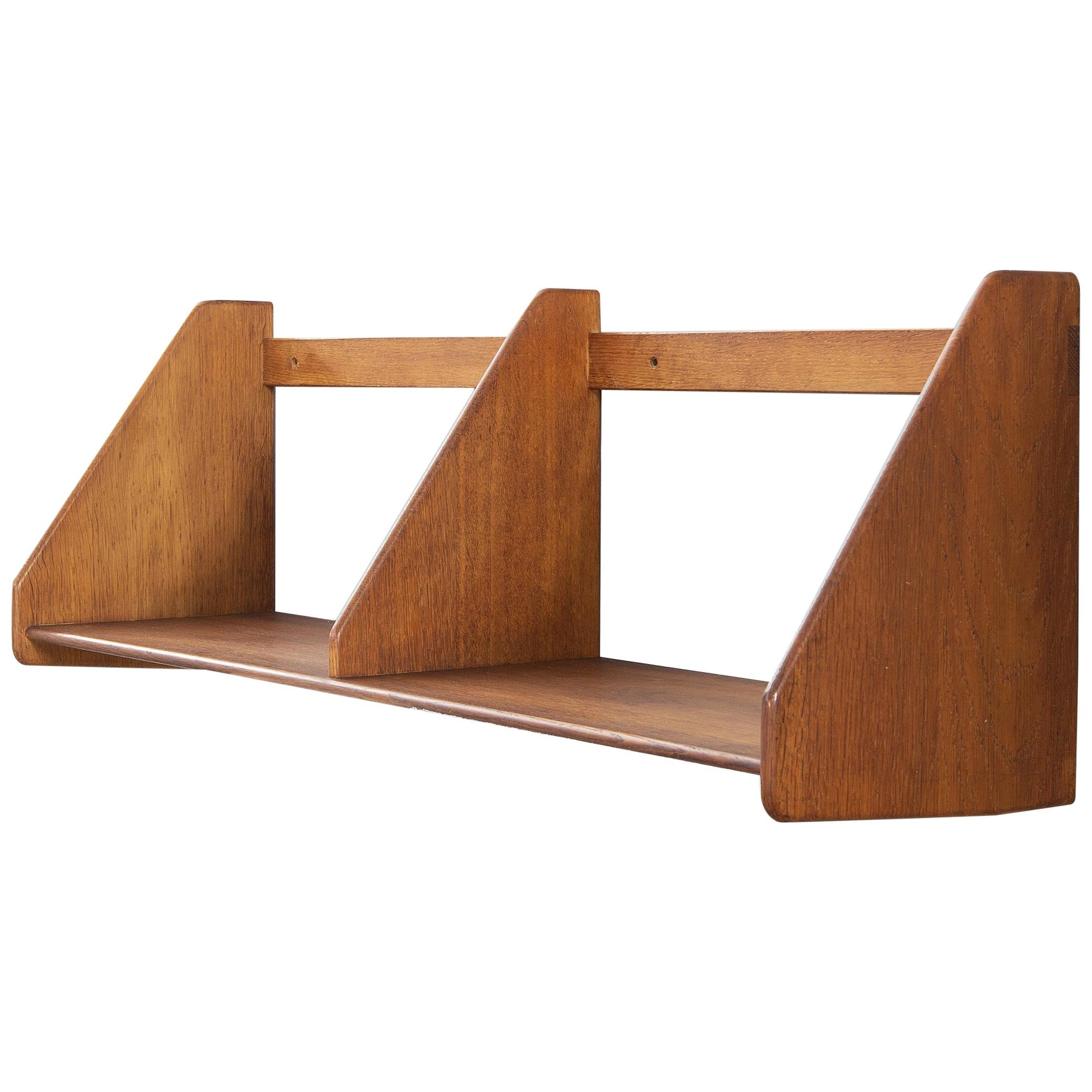 Wall Mounted Oak Bookcase by Hans J. Wegner For Sale