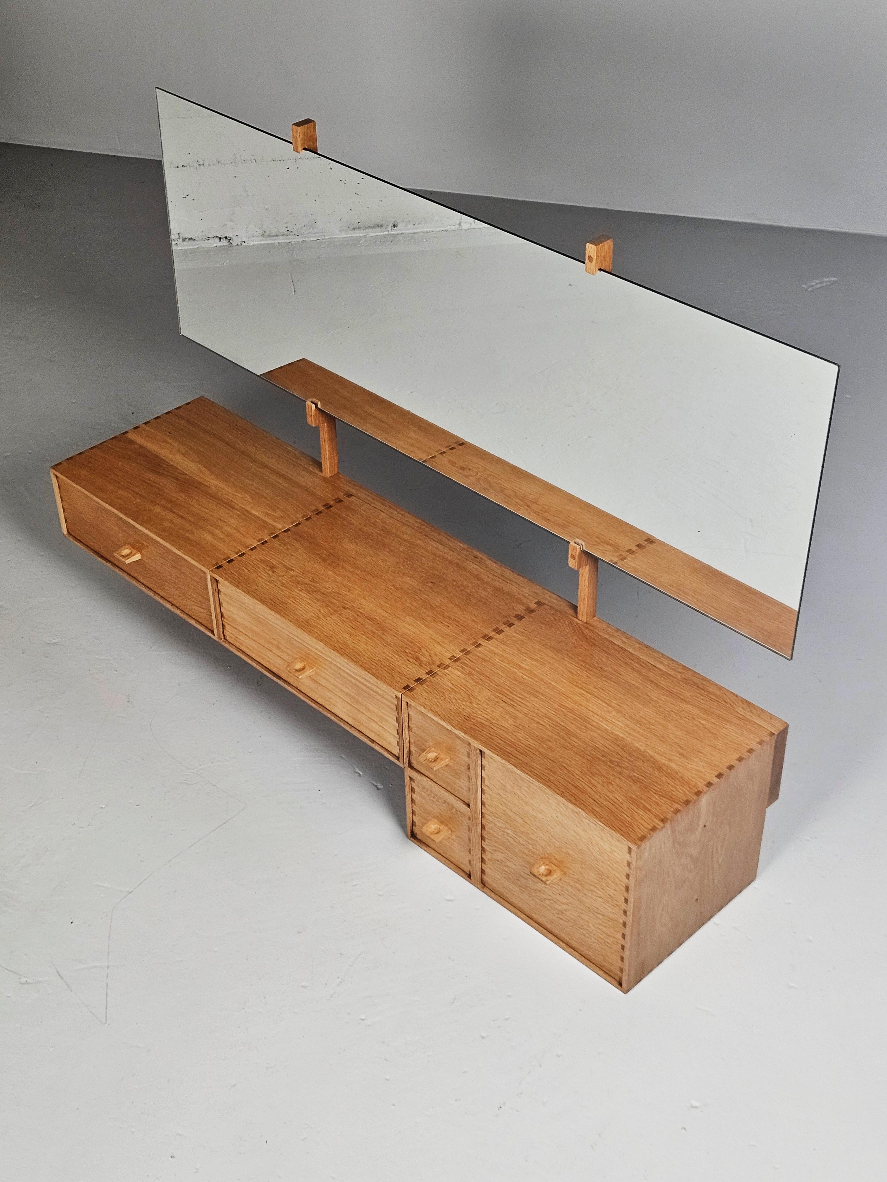 Scandinavian Modern Wall mounted oak dressing table, Uno & Östen Kristiansson, Luxus, Sweden, 1960s For Sale