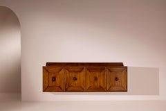 Wall-mounted oak wood sideboard with four doors, Italy, 1950s