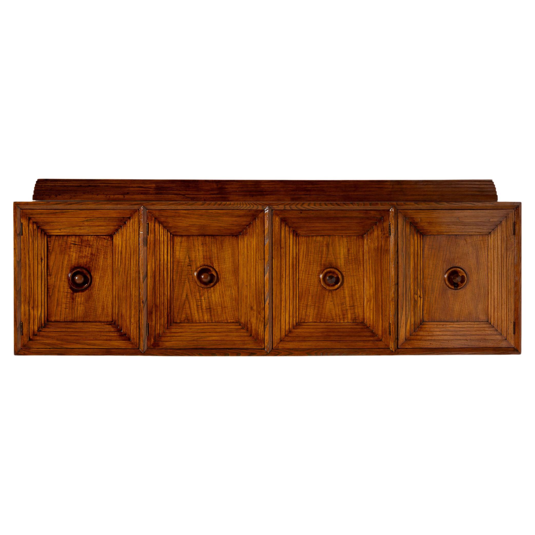 Wall-mounted oak wood sideboard with four doors, Italy, 1950s