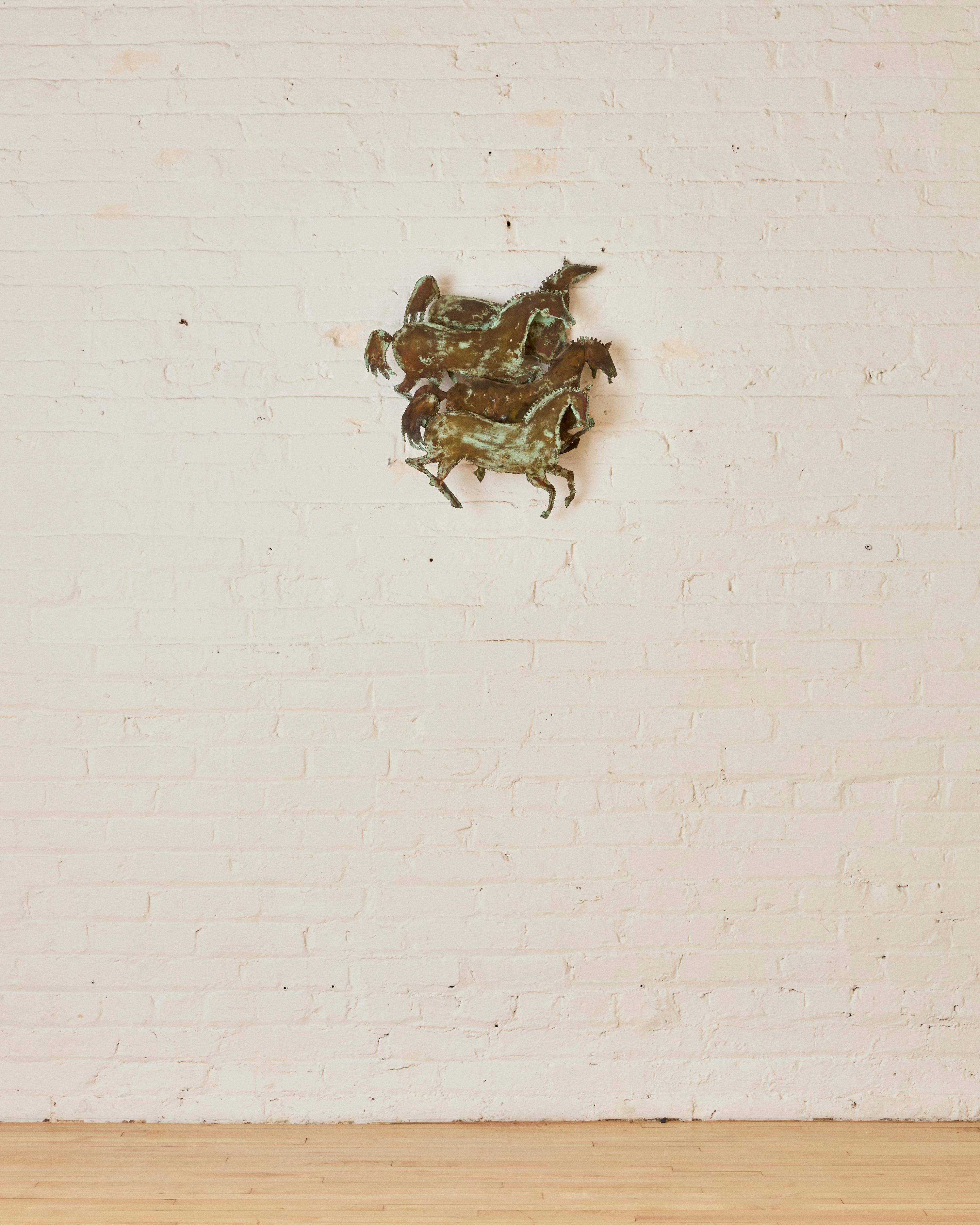 Wall Mounted Patinated Copper Horses Sculpture In Good Condition In Long Island City, NY