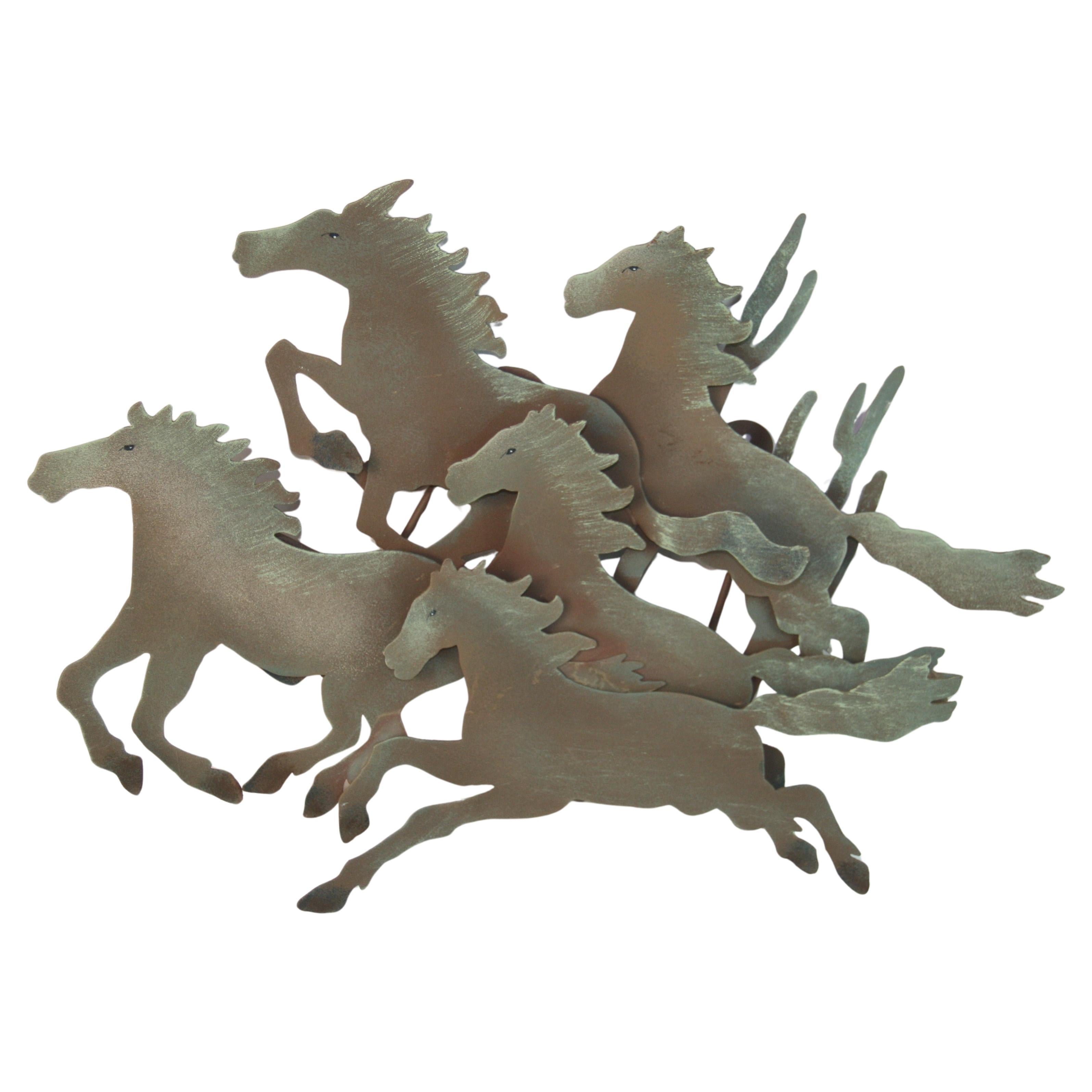 1852 Galloping horse patinated metal wall sculpture