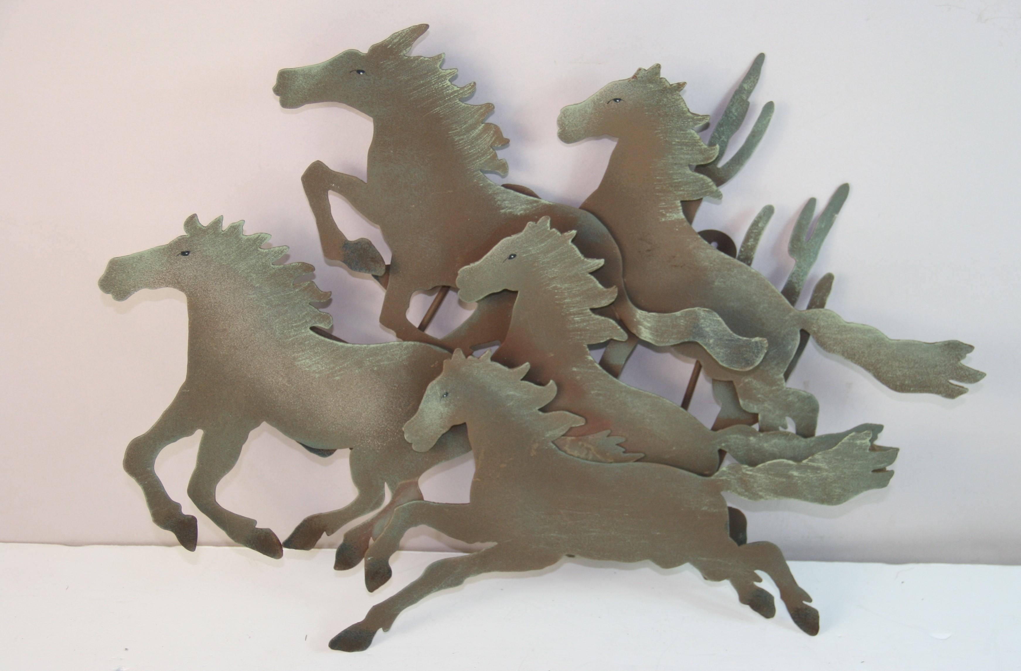 Wall Mounted Patinated Galloping Horse Sculpture #1 In Good Condition For Sale In Douglas Manor, NY