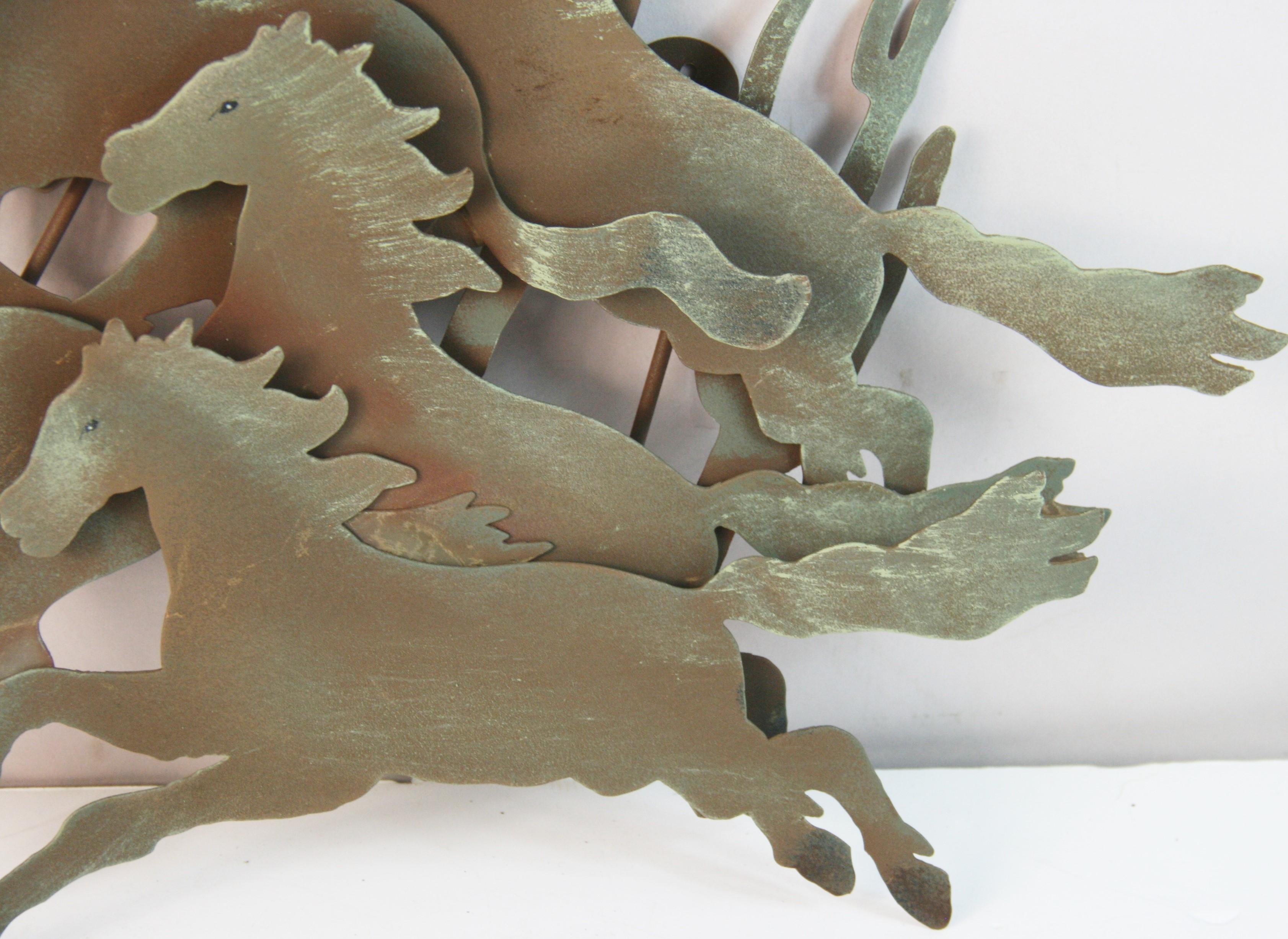 Metal Wall Mounted Patinated Galloping Horse Sculpture #1 For Sale