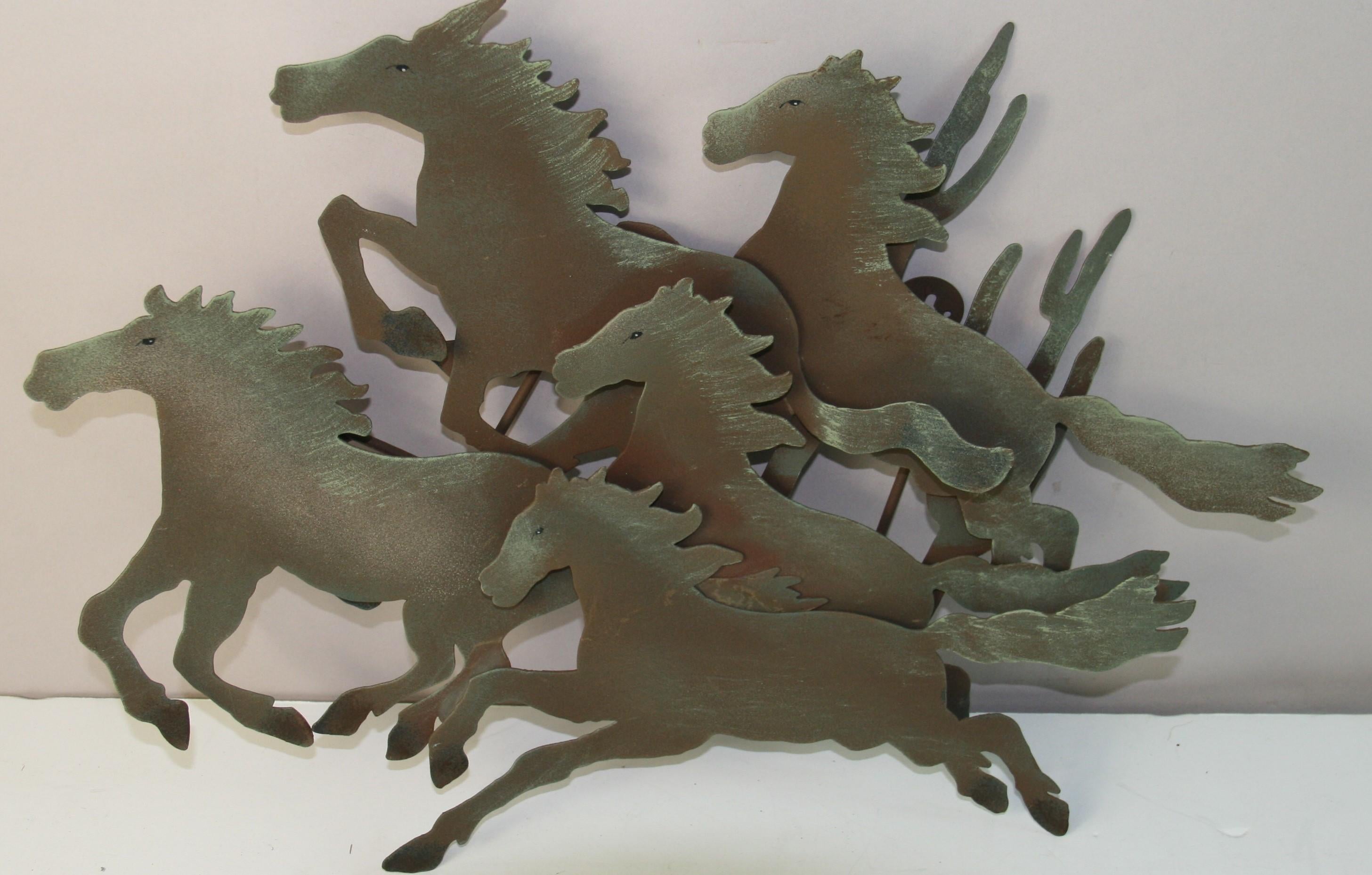 Wall Mounted Patinated Galloping Horse Sculpture #1 For Sale 1