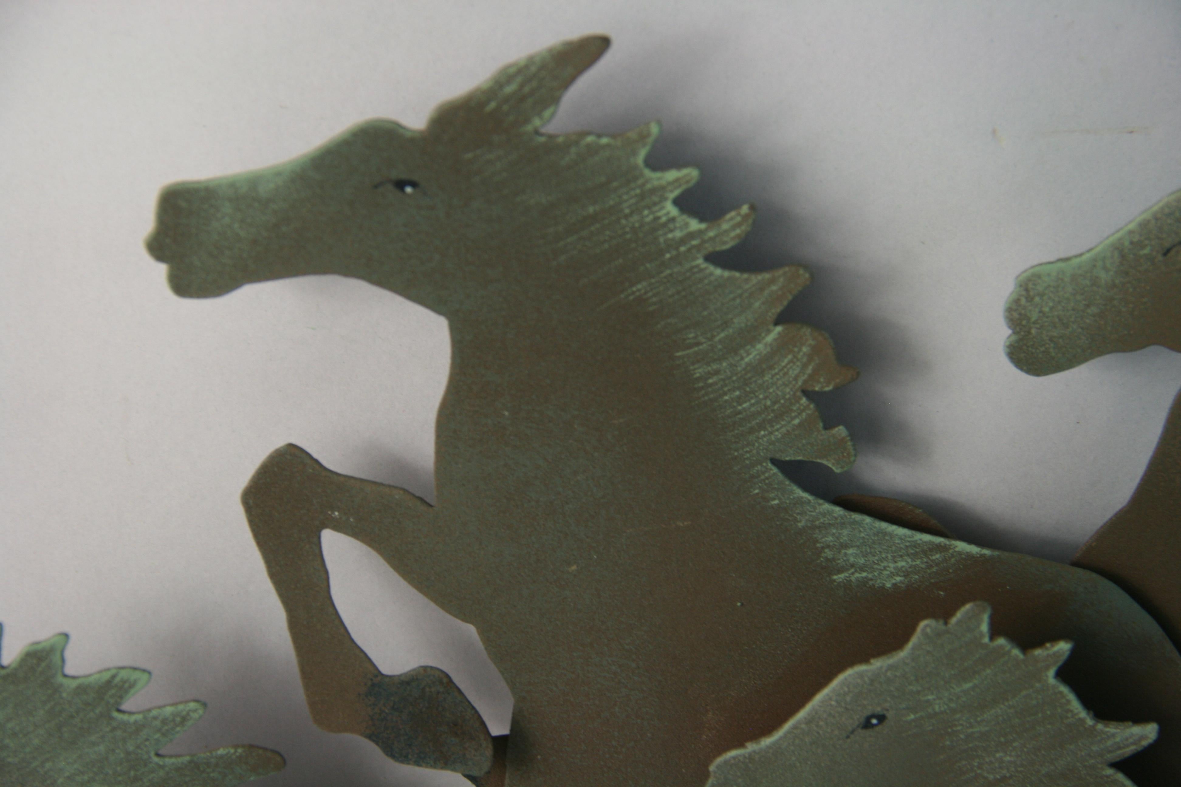 Wall Mounted Patinated Galloping Horse Sculpture #1 For Sale 3