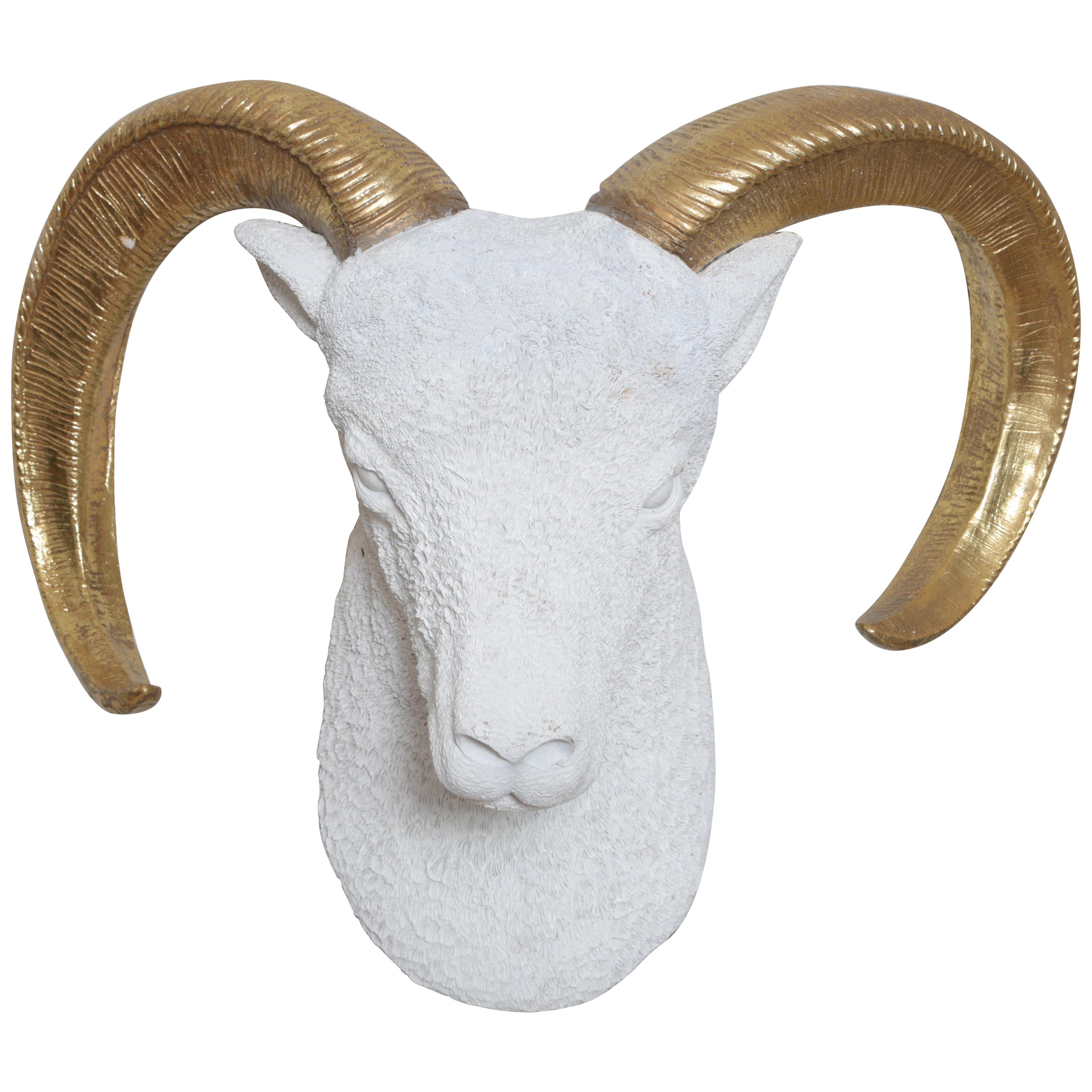 Wall Mounted Ram's Head with Gilded Horns