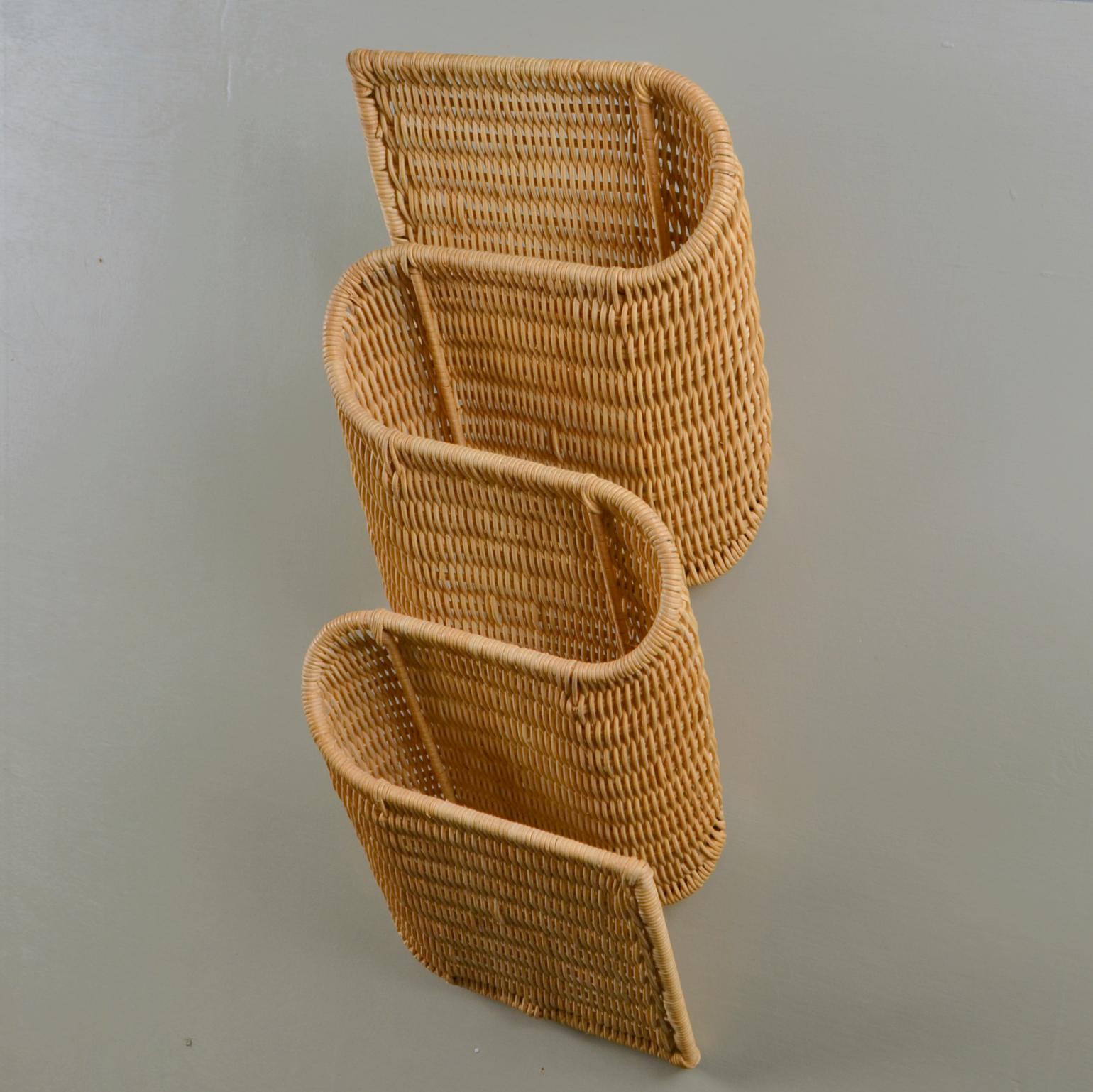 Wall Mounted Rattan Magazine Racks, Italy, 1970's In Excellent Condition For Sale In London, GB